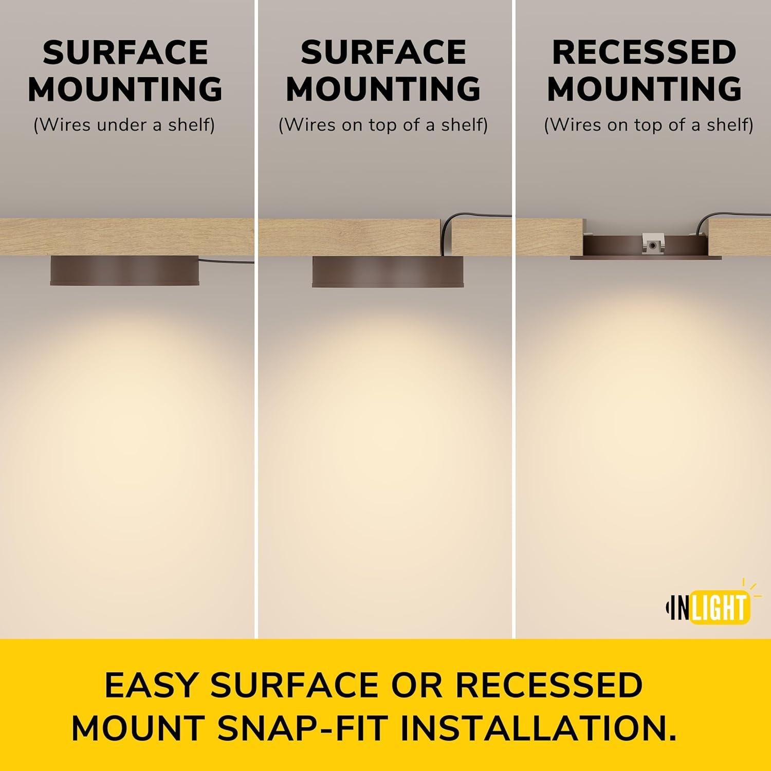 GETINLIGHT 2.75" Wide 3000K Dimmable LED Puck Lights Kit, Plug-in Installation with recessed or Surface Mounted, White Finished, Set of 3, IN-0102-3-WH