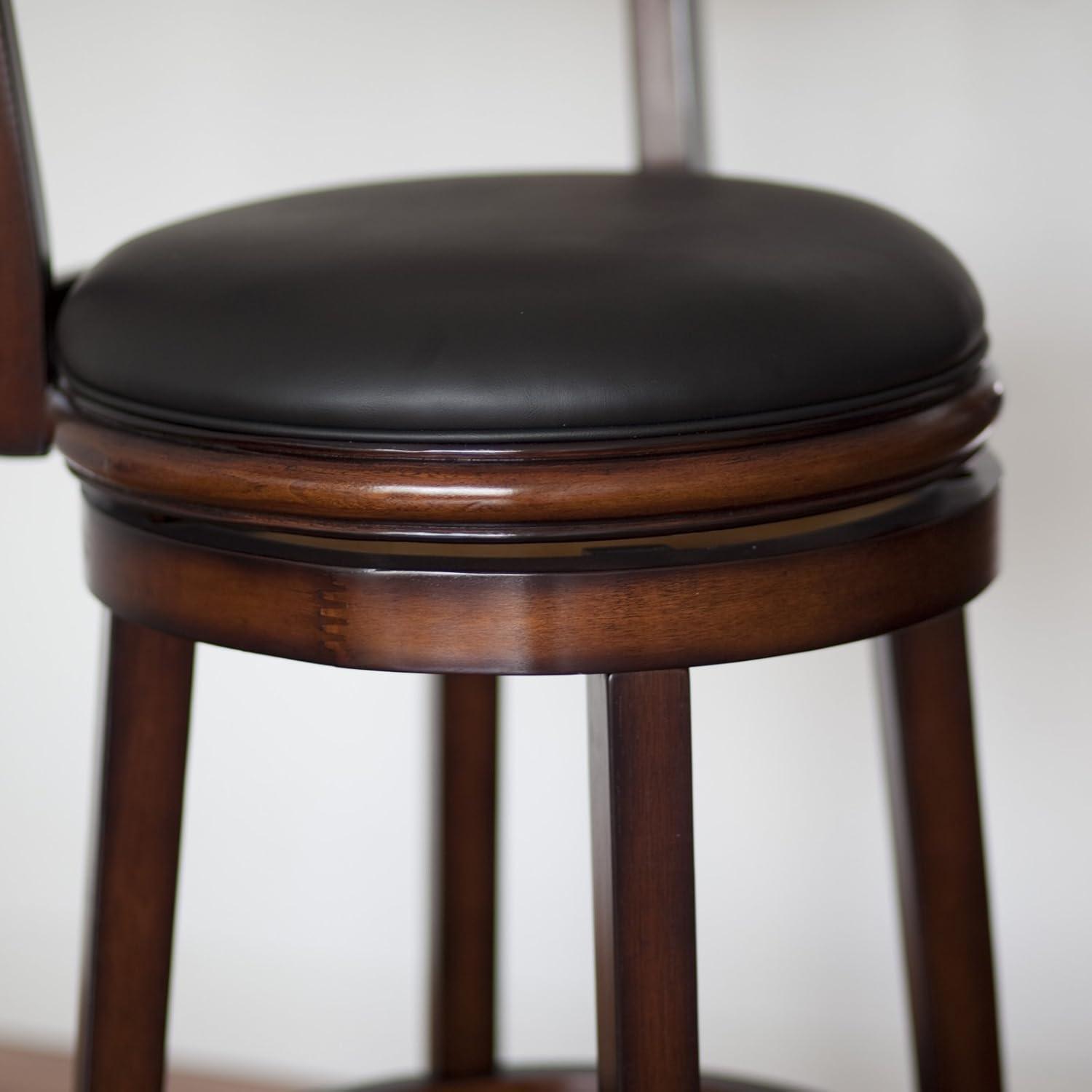 Elegant Walnut Finish Swivel Barstool with Black Faux Leather