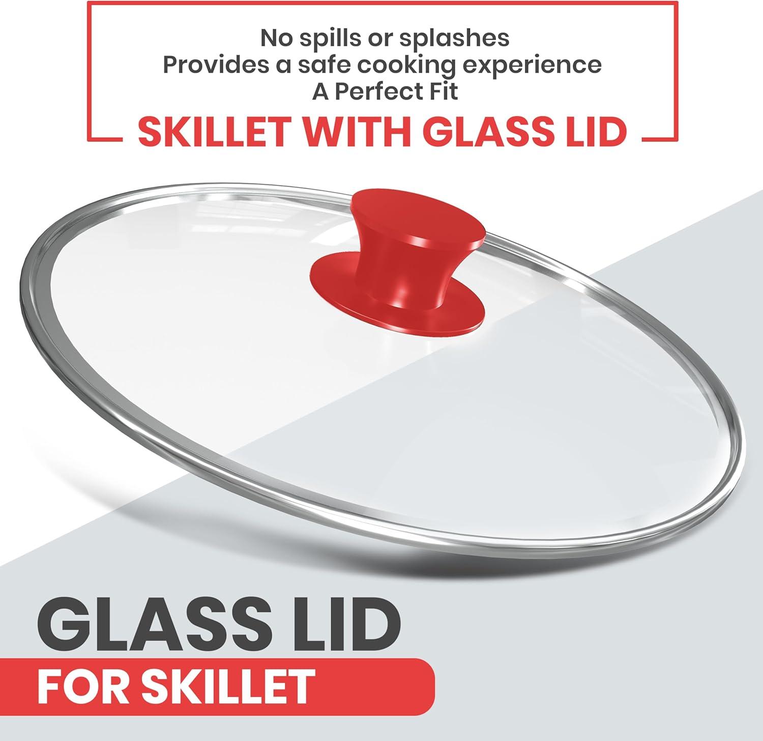 doitbest Pre-Seasoned Cast Iron Skillet with Lid, Grill-Safe Cookware, Red