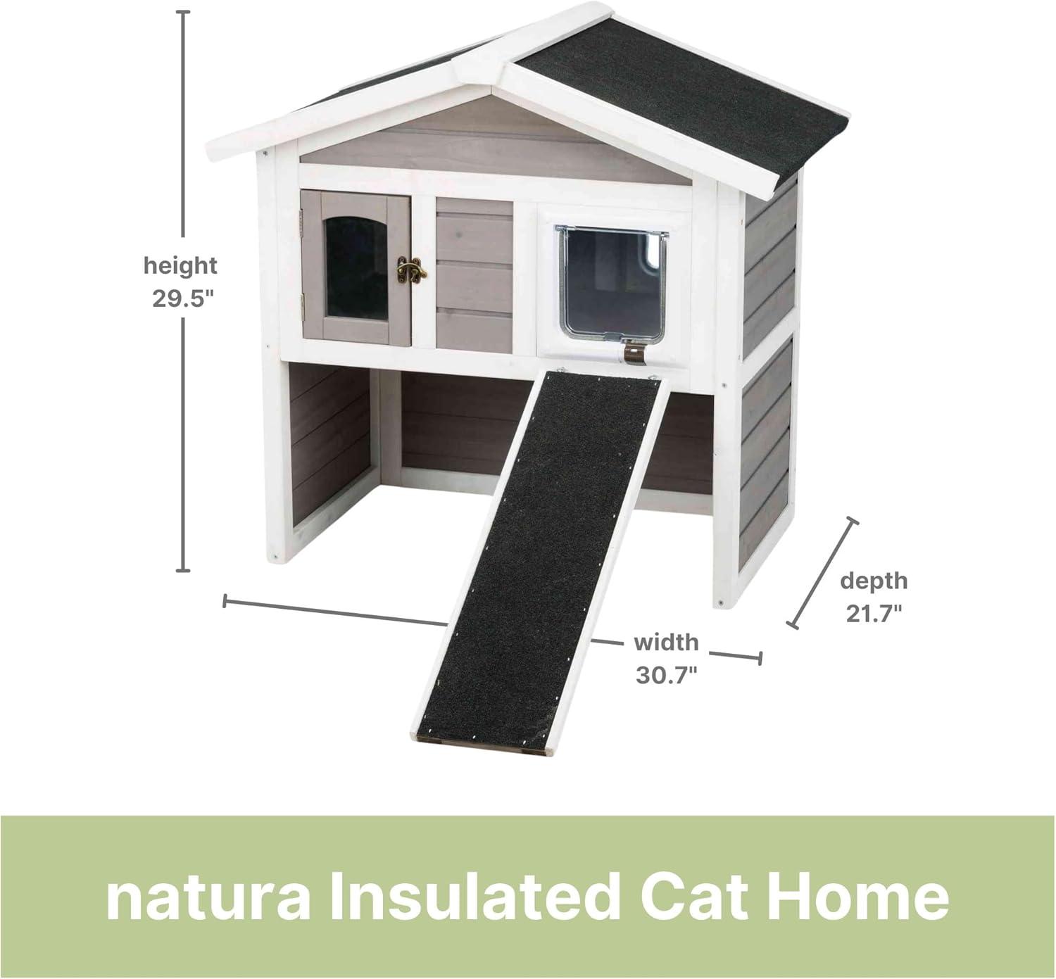 Gray and White 2-Story Insulated Outdoor Cat House with Ramp