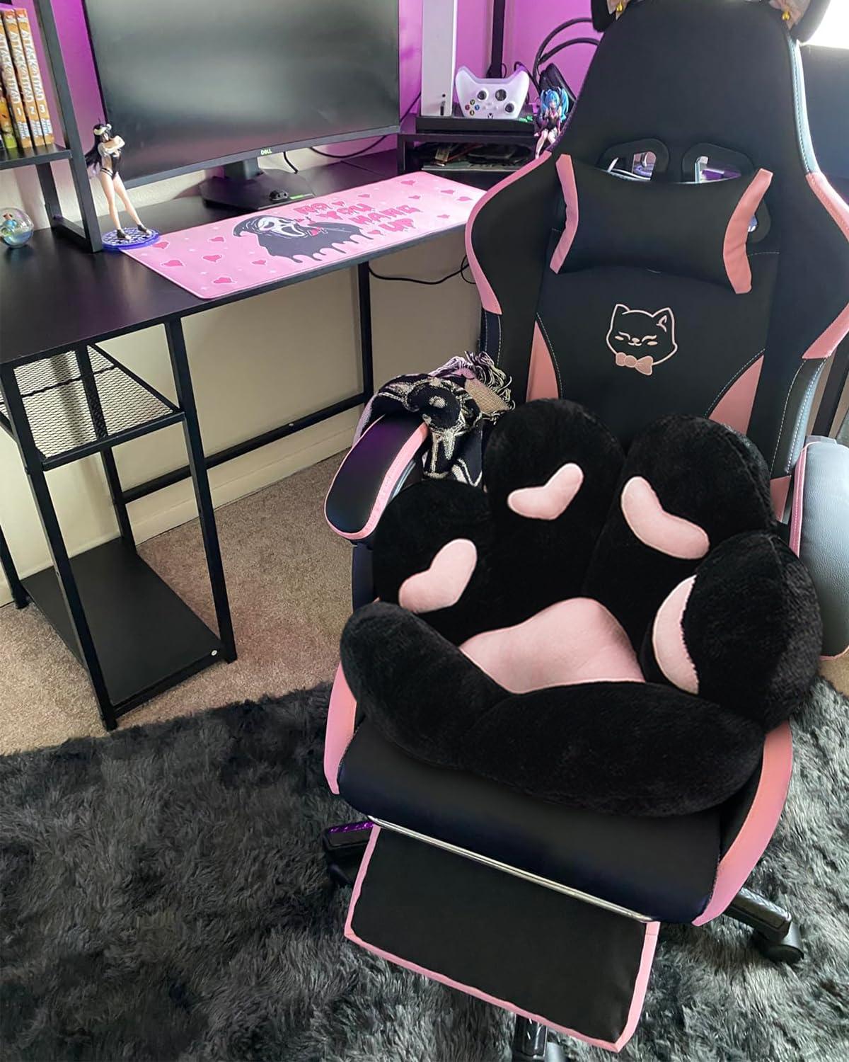 MOONBEEKI Cat Paw Cushion Chair Comfy Kawaii Plush Seat Cushions Shape Lazy Pillow for Gamer Chair 28"x 24" Cozy Floor Cute Seat Kawaii for Girl Worker Gift, Dining Room Bedroom Decorate Black