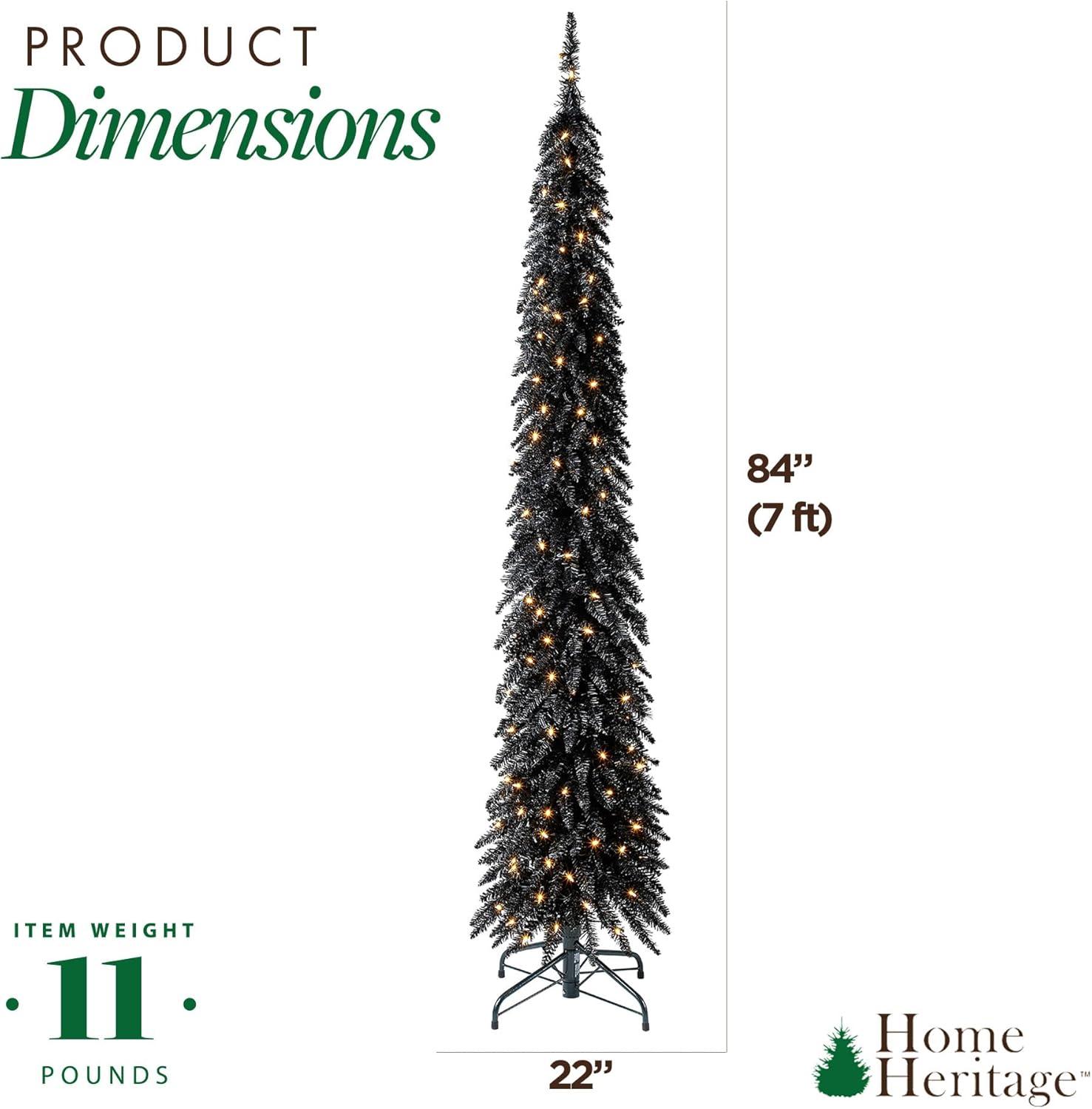 Polygroup Trading Ltd Home Heritage 7 Foot Pencil Slim Artificial Prelit Christmas Tinsel Tree, Black