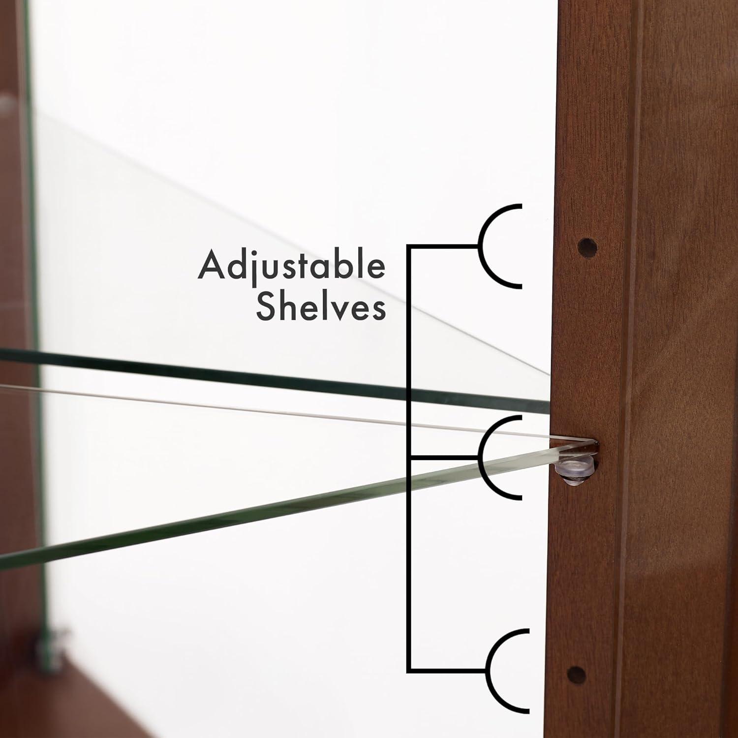 Lark Manor™ Corner Curio Dispaly Cabinet with Lights, Adjustable Tempered Glass Shelves, Mirrored Back