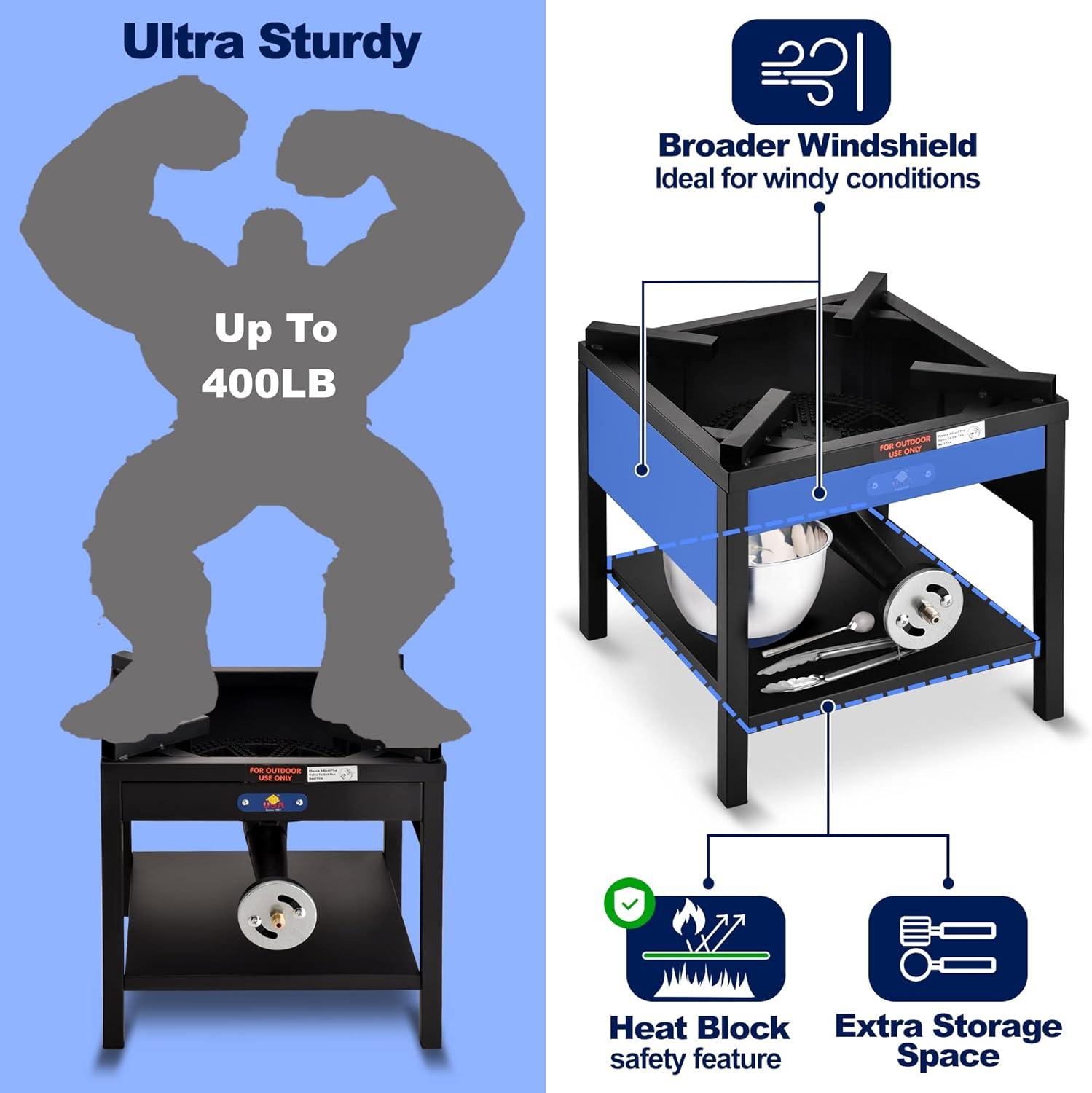 ARC USA 4242S Heavy Duty  200,000 BTU Cast Iron Propane High Pressure Single Burner Portable Camping Outdoor  Picnic Stove.