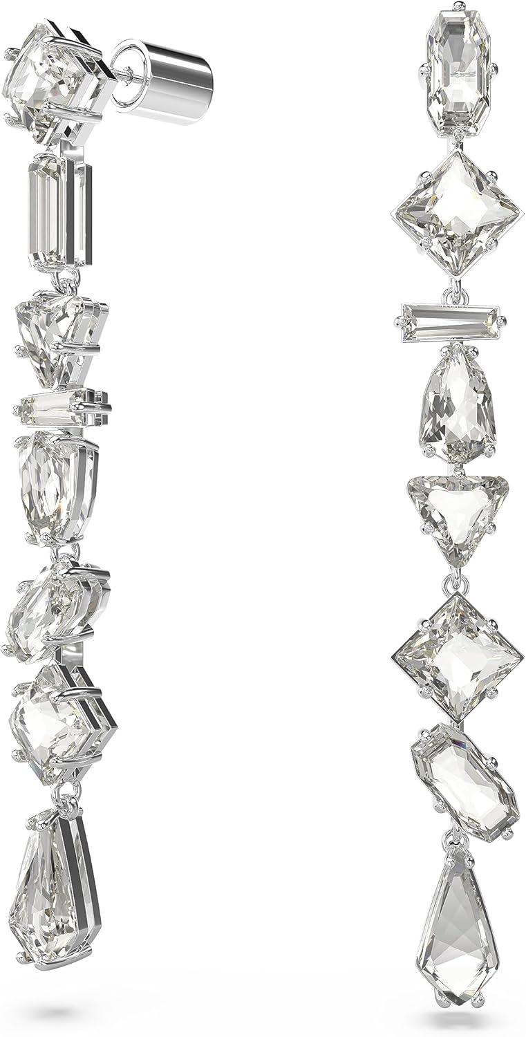 Elegant Silver and Crystal Drop Earrings with White Stones