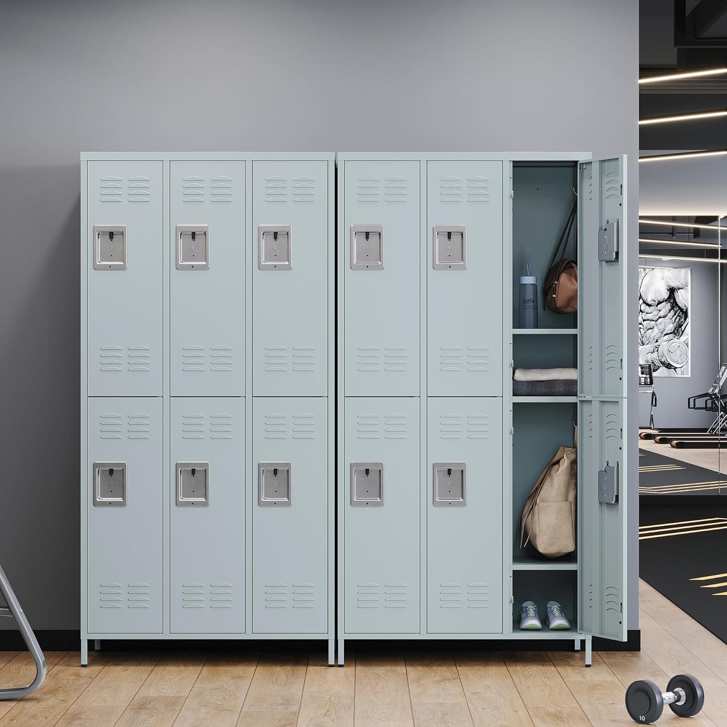 STANI Metal Lockers for Employees with Lock, 6 Doors Tall Steel Storage Locker with Shelves, Lockable Steel Cabinet for School Gym Office Garage (Grey, 6 Doors)