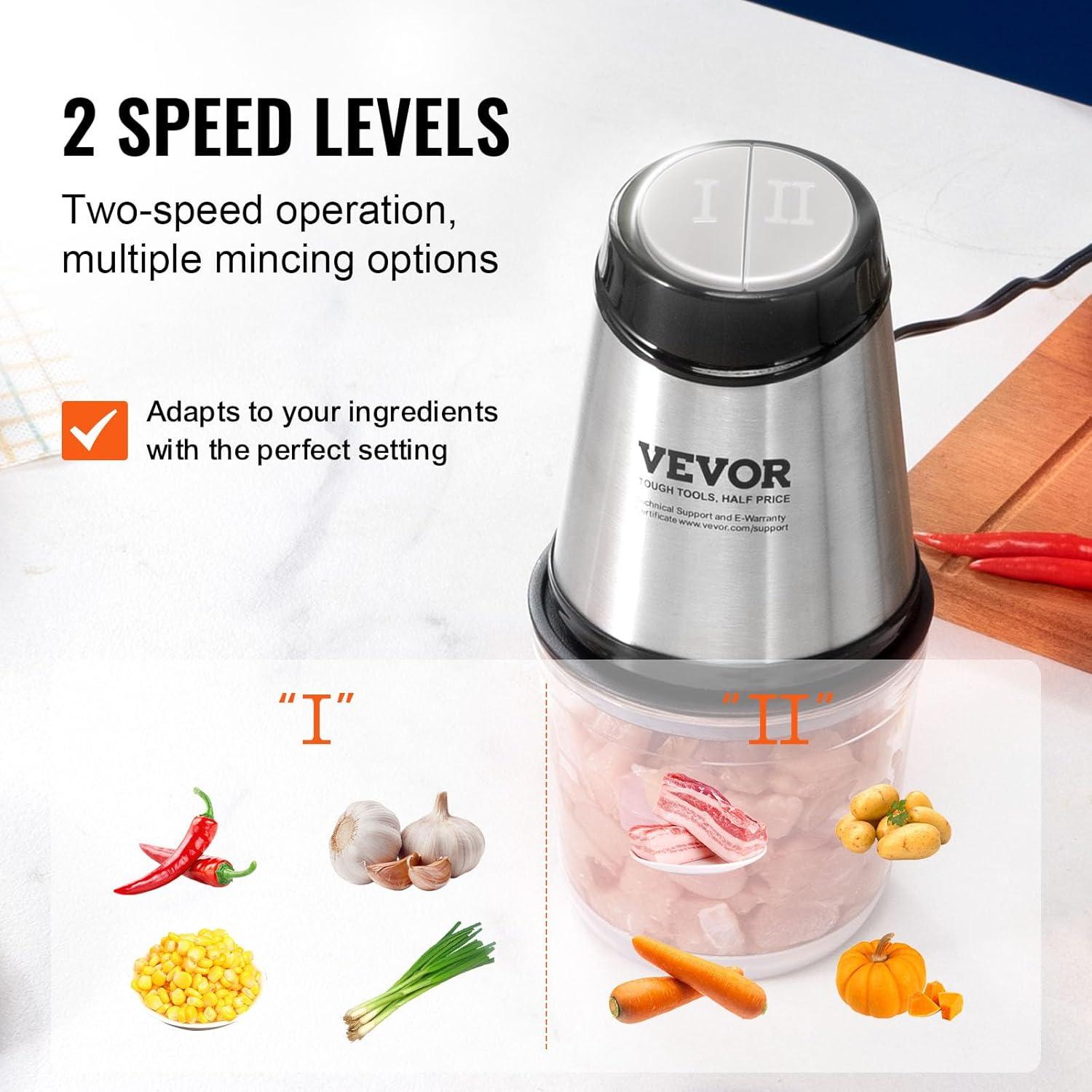 VEVOR Silver 2-Speed Stainless Steel Mini Food Processor