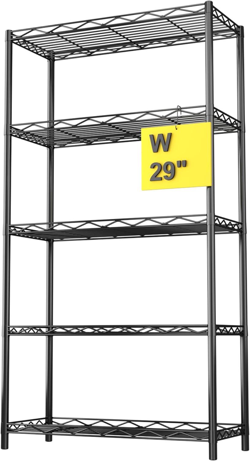 HOMEFORT 5-Tier Wire Shelving 5 Shelves Unit Metal Storage Rack Durable Organizer Perfect for Pantry Closet Kitchen Laundry Organization in Black,21”Wx14”Dx61”H