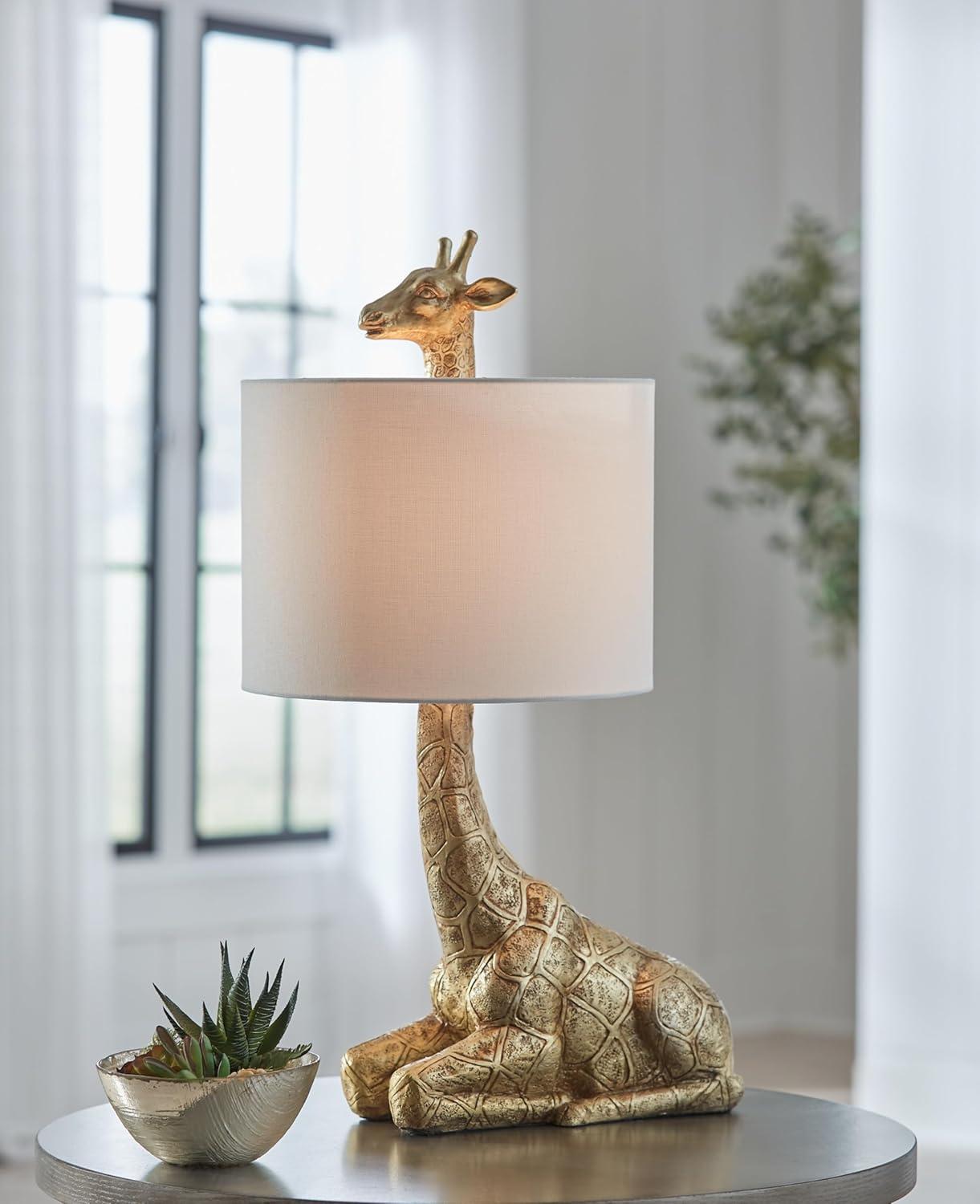 Gold and White Polyresin Giraffe Table Lamp