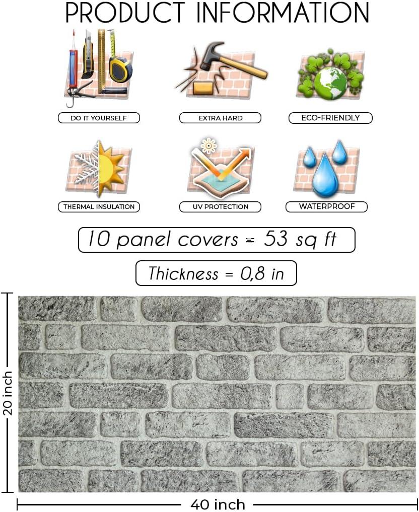 IZODEKOR 3D Wall Panels Lycia Effect - Cladding, Stone Look, Styrofoam Facing for Living Room, Kitchen, Bathroom, Balcony, Bedroom, Back of Counter | White Grey (10 x Panels) - Covers 53 sq ft SL-1702