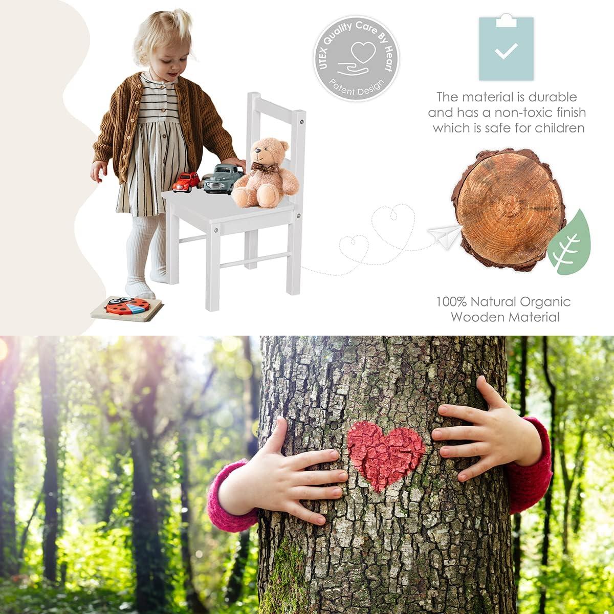 UTEX Child's Wooden Chair Pair for Play or Activity, Set of 2, White