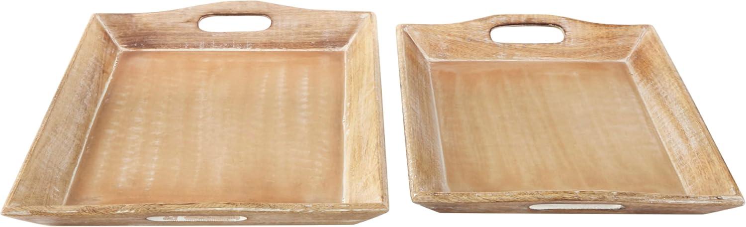 Set of 2 Brown Whitewashed Mango Wood Serving Trays