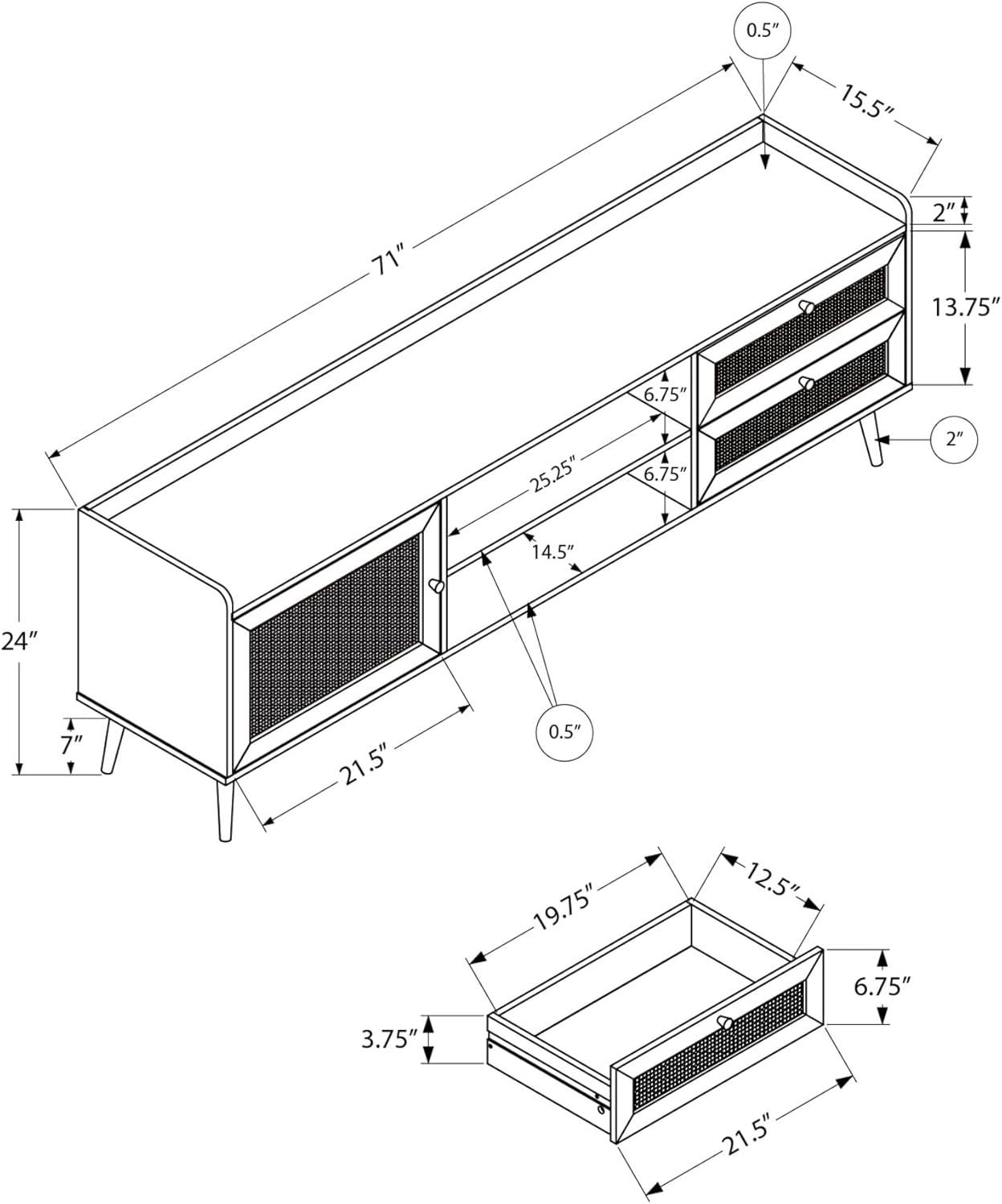 Monarch Specialties Tv Stand 72 Inch Console Media Entertainment Center Storage Cabinet Living Room Bedroom Walnut Laminate Wood Legs Transitional