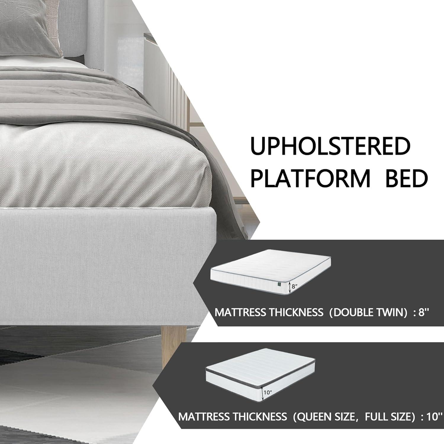 Alazyhome  Upholstered Platform Bed Frame No White Linen Queen