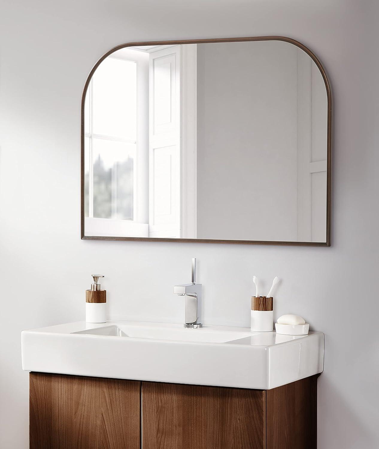 36" x 24" Caskill Framed Arch Wall Mirror Bronze - Kate & Laurel All Things Decor: Mantel Decor, No Assembly Required