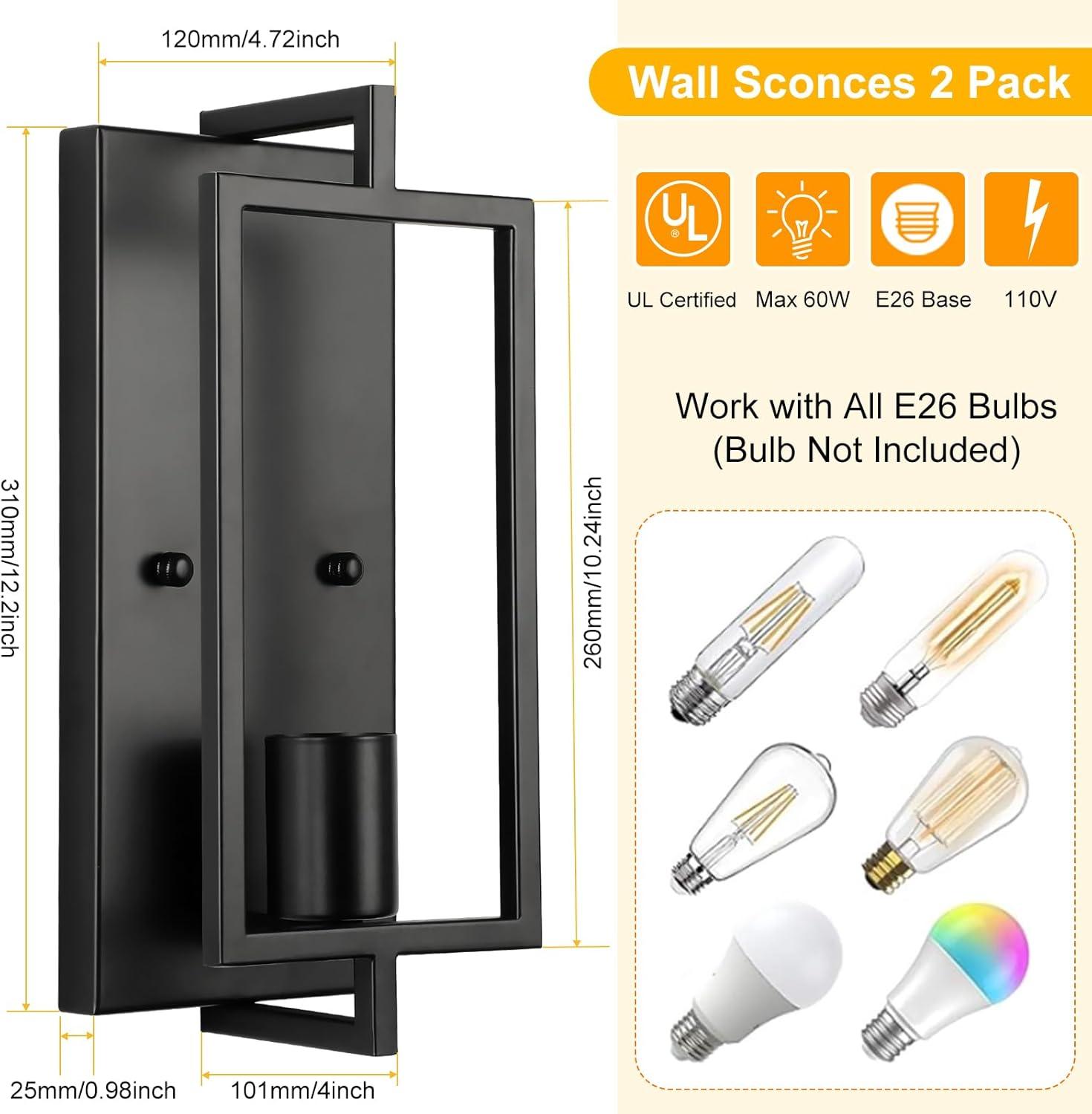 Pynsseu Dimmable 2-Light Matte Black Indoor Wall Sconces (2 Count)
