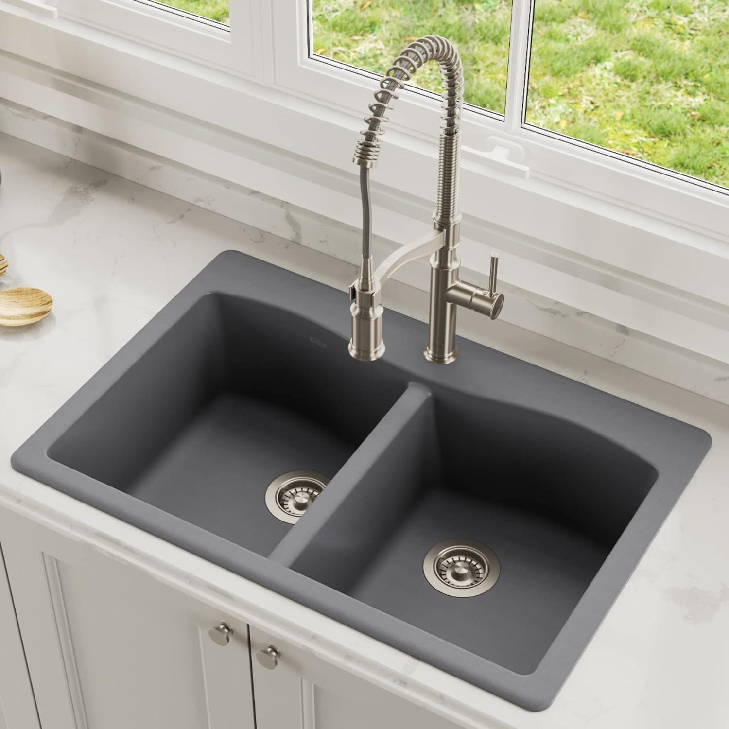 KRAUS Forteza™ 33" L Dual Mount 50/50 Double Bowl Granite Kitchen Sink