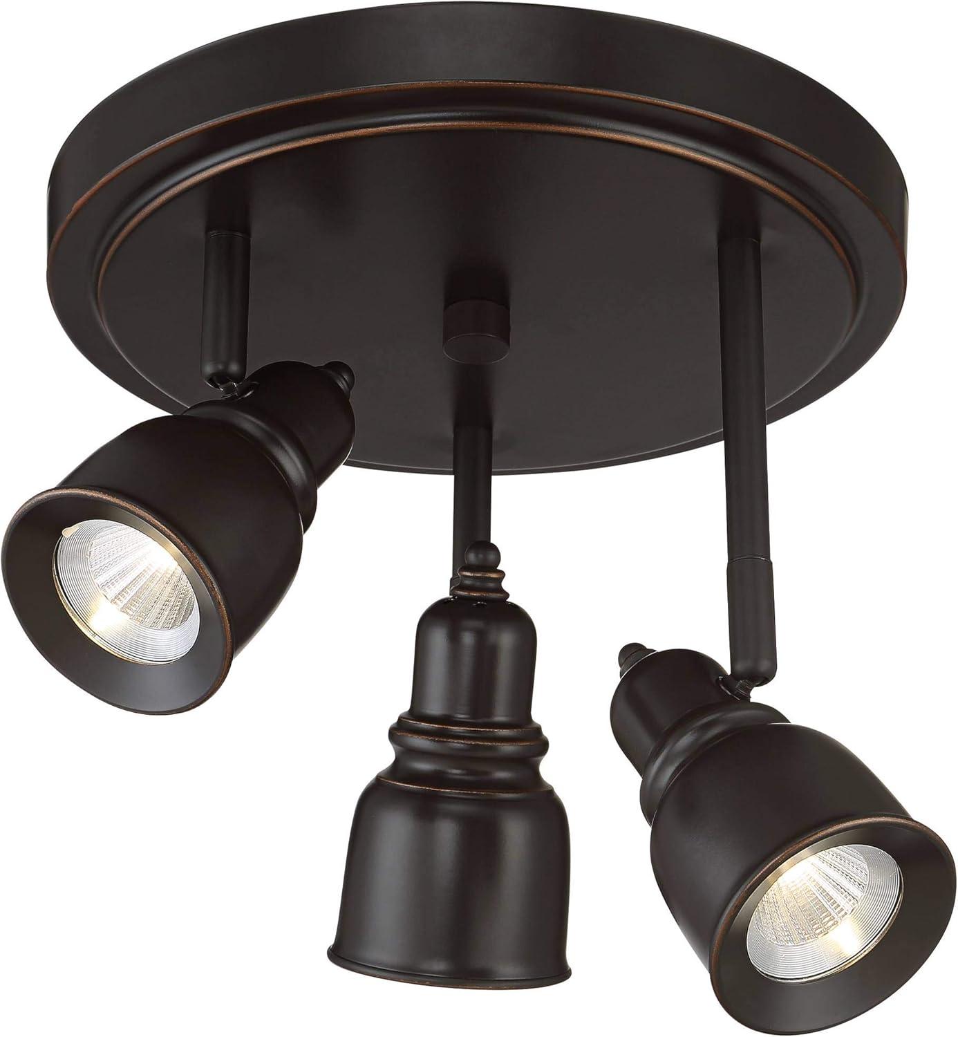 Pro Track Denise 3-Head LED Ceiling Track Light Fixture Kit GU10 Spot Light Dimmable Low Profile Brown Bronze Finish Rustic Kitchen Bathroom 10" Wide