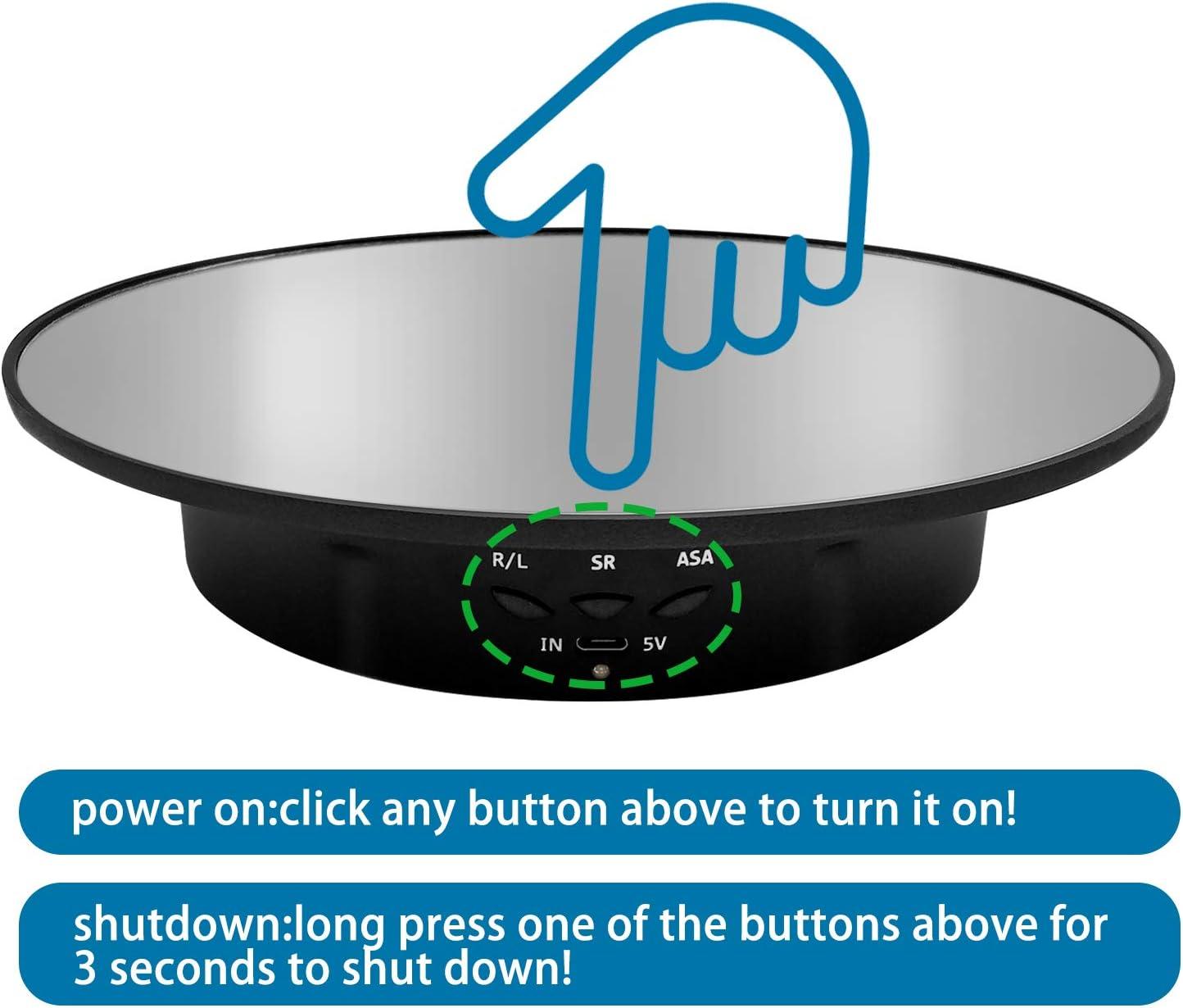 Motorized Rotating Display Stand, 7.87inch /17.6LB Load，Mirror Covered 360 Degree Turntable Display Stand for Photography Products and Shows, Max Load 8KG/ 20CM Video Show(Black)
