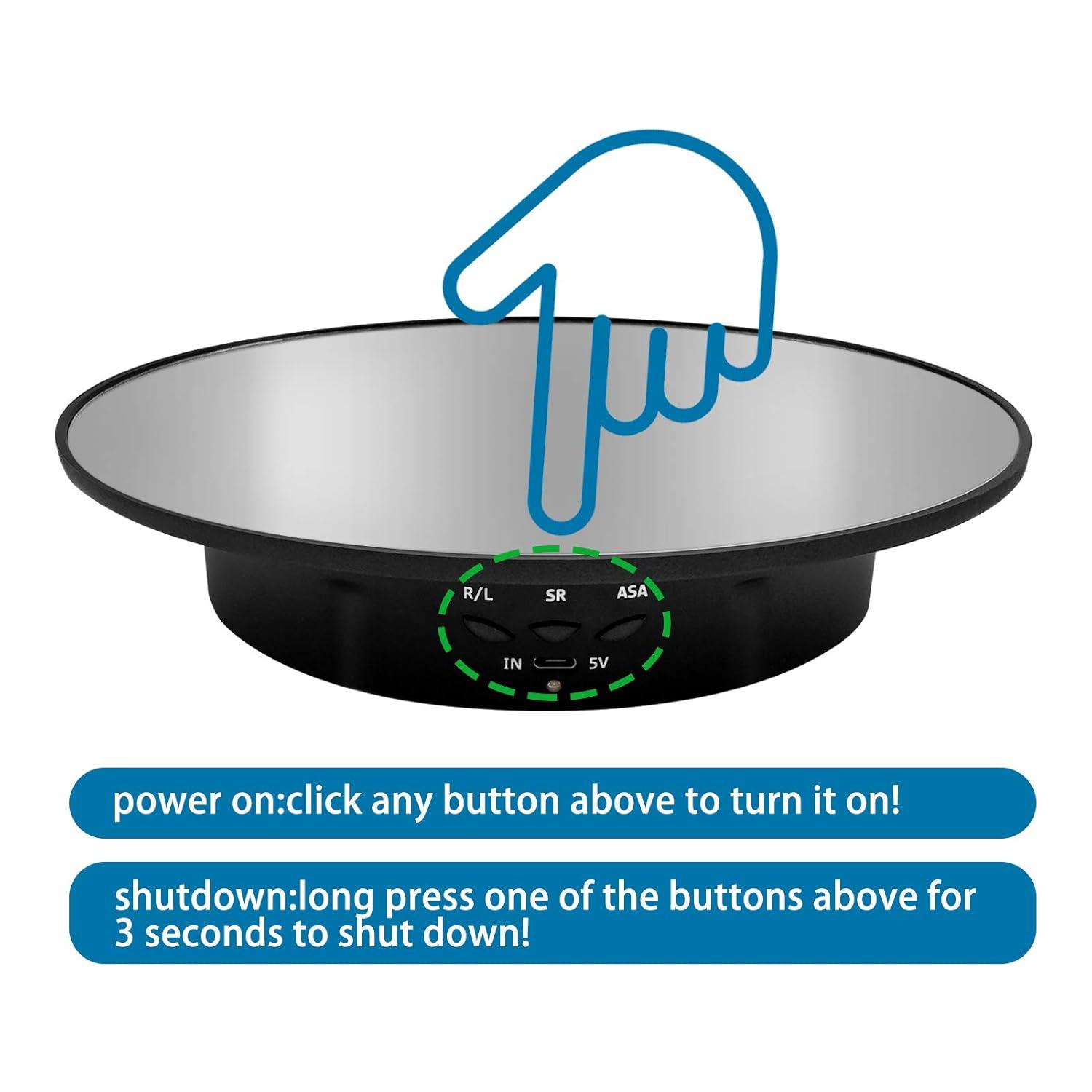 Motorized Rotating Display Stand, 7.87inch /17.6LB Load，Mirror Covered 360 Degree Turntable Display Stand for Photography Products and Shows, Max Load 8KG/ 20CM Video Show(Black)