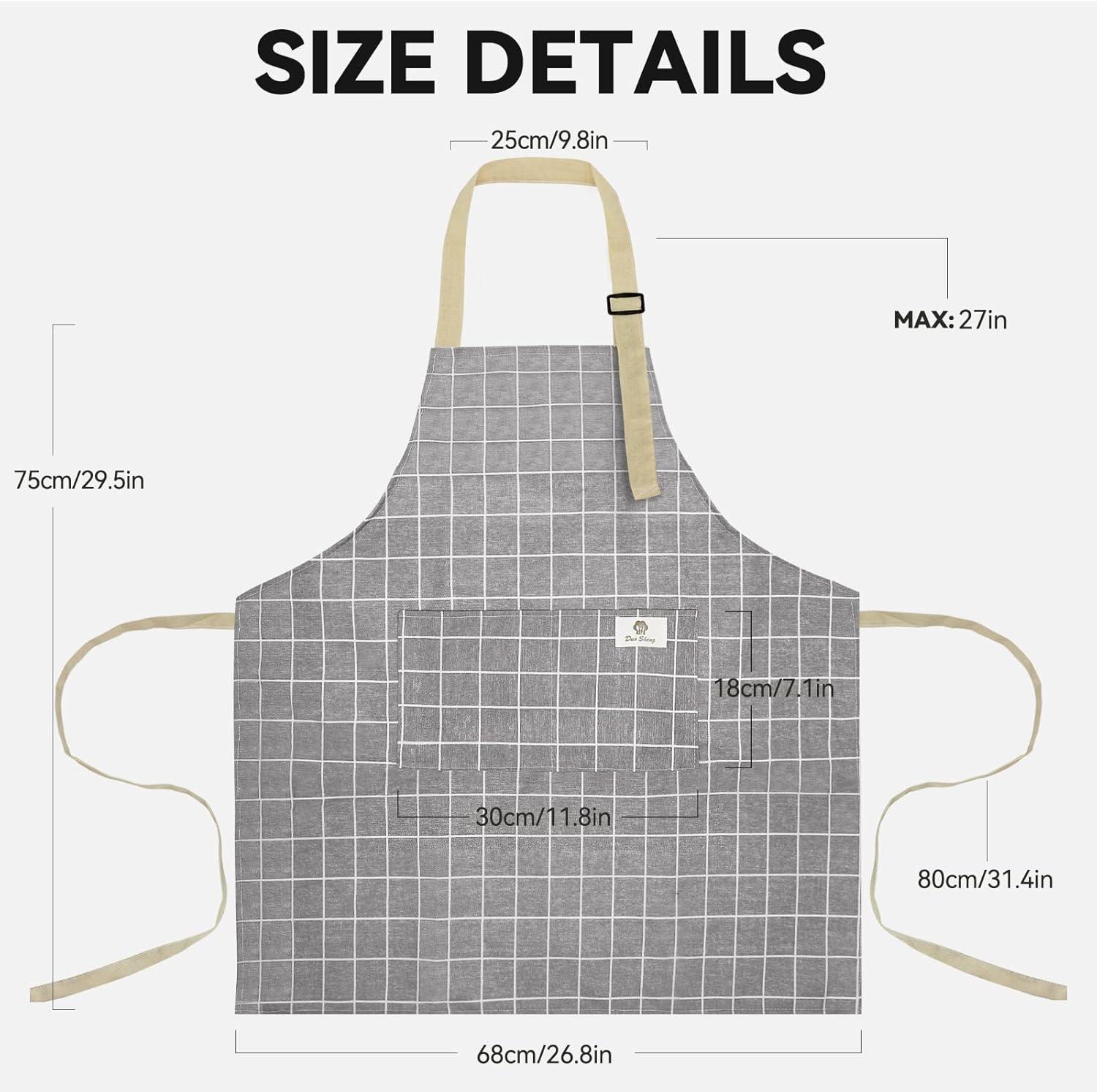 2 Pieces Aprons for Women with Pockets, Cotton Linen Waterproof Kitchen Cooking Aprons, Chef Apronfor Men Women with Adjustable Neck Strap and Long Ties(Grey/Green)