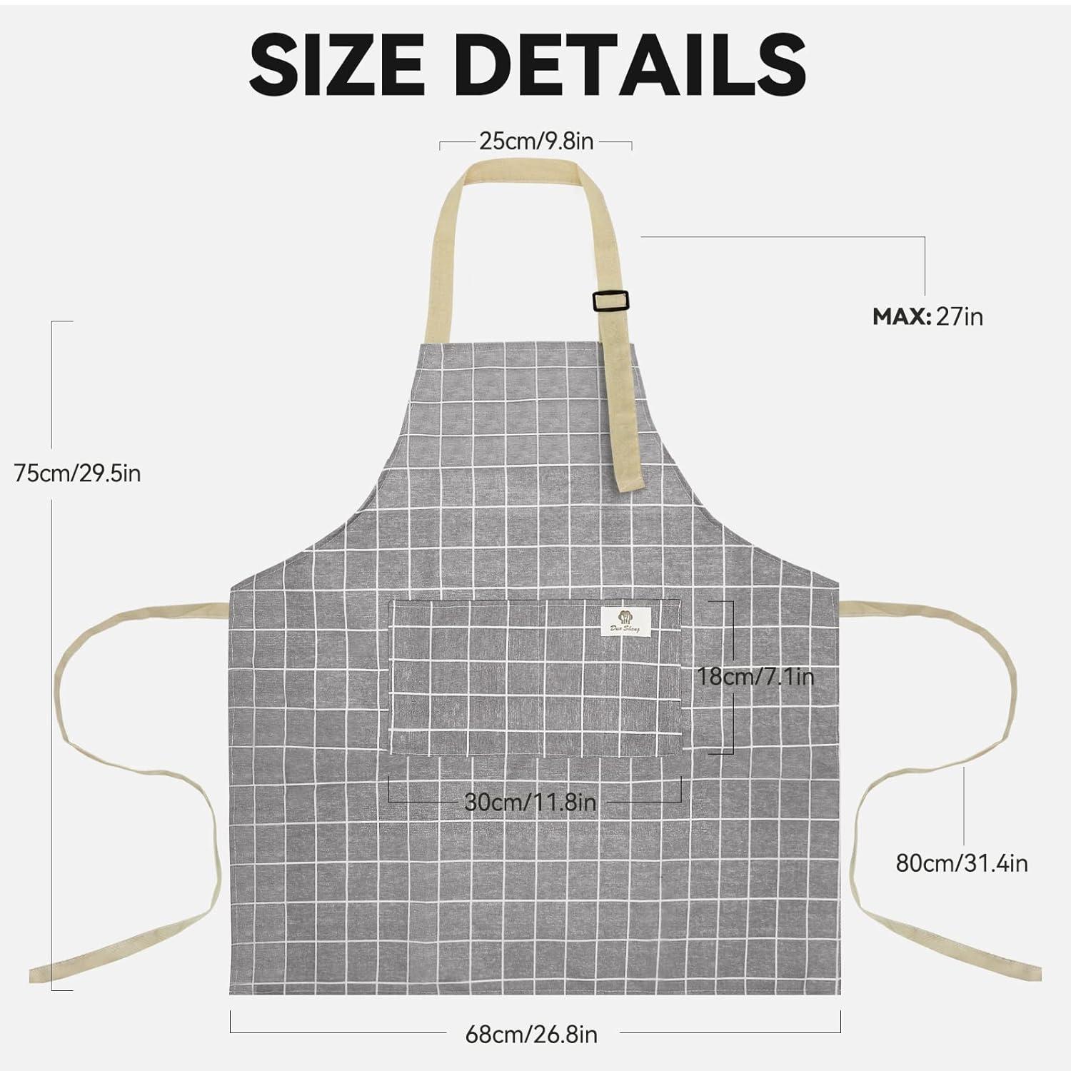 2 Pieces Aprons for Women with Pockets, Cotton Linen Waterproof Kitchen Cooking Aprons, Chef Apronfor Men Women with Adjustable Neck Strap and Long Ties(Grey/Green)