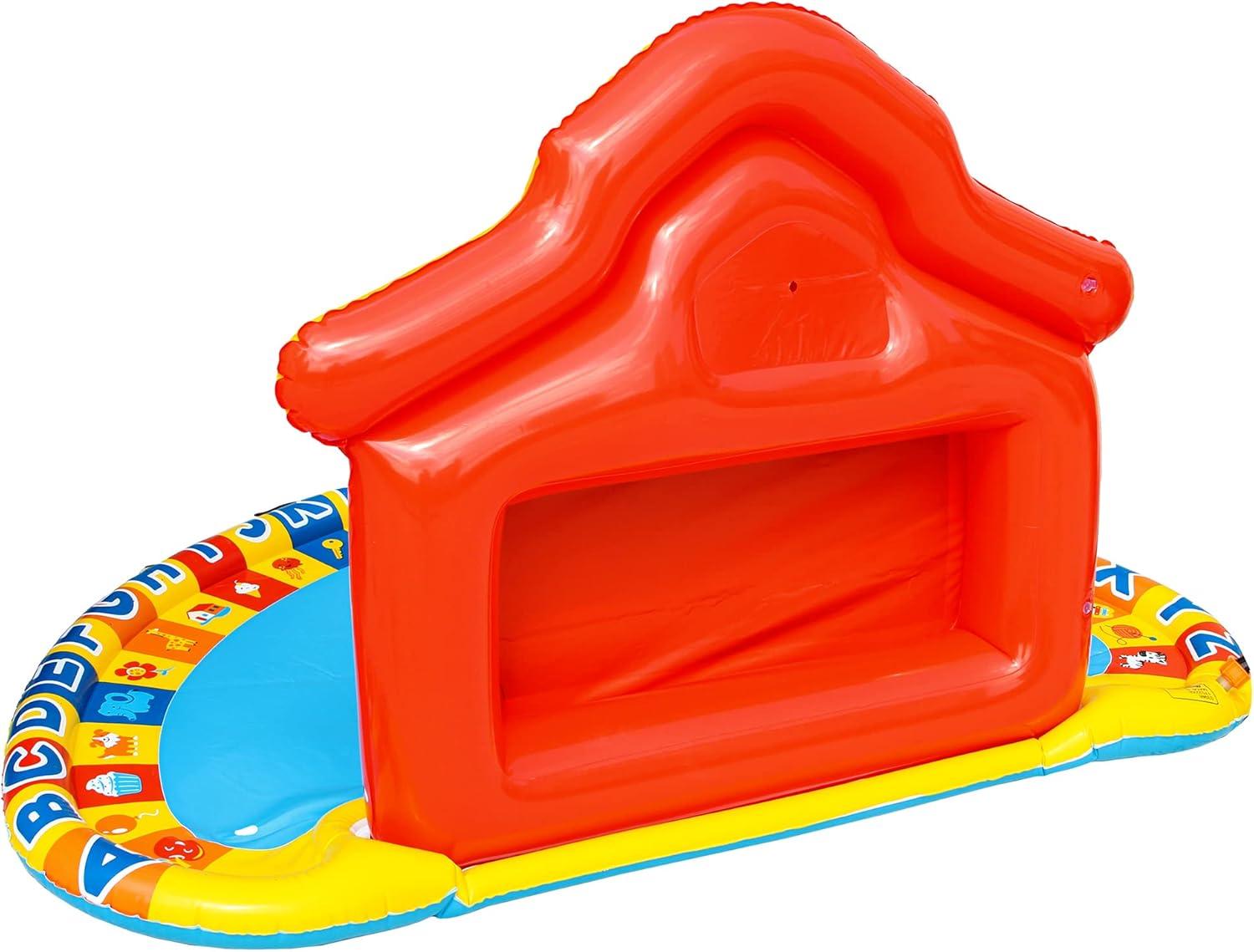 Banzai Jr School Splash Inflatable Educational Learning Schoolhouse Water Play Mat with 39 Letters, Numbers, and Shapes for Ages 3+