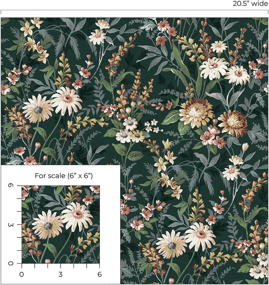 NextWall  Vintage Floral Peel and Stick Wallpaper 20.5 in. W x 18 ft. L - Forest Green