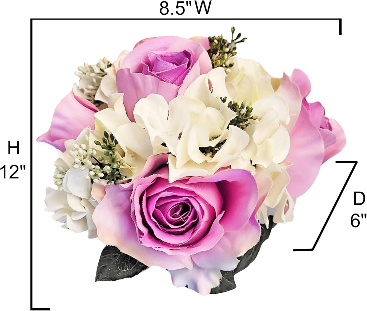 Admired By Nature 9 Stems Artificial Rose Hydrangea Mixed Bouquet, Lavender/Cream
