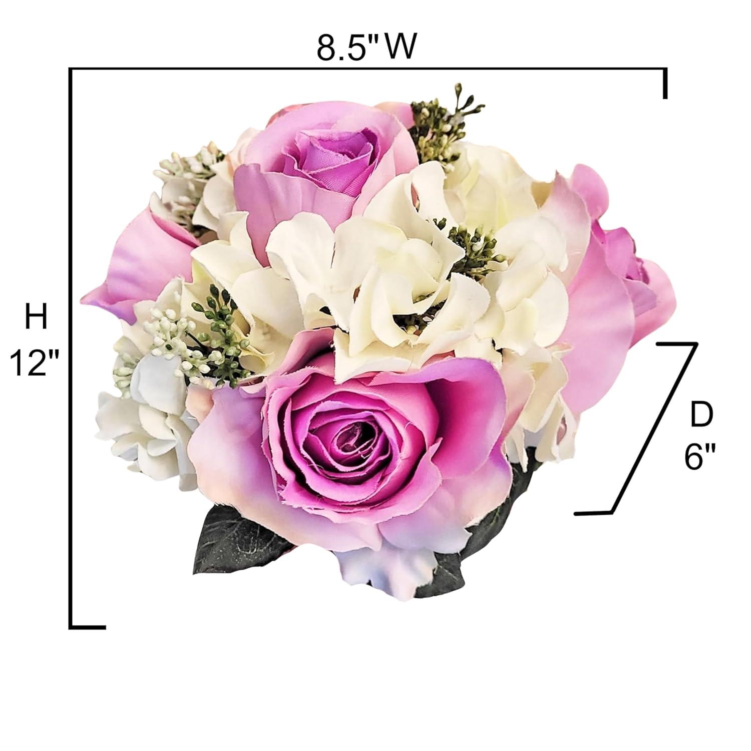 Admired By Nature 9 Stems Artificial Rose Hydrangea Mixed Bouquet, Lavender/Cream