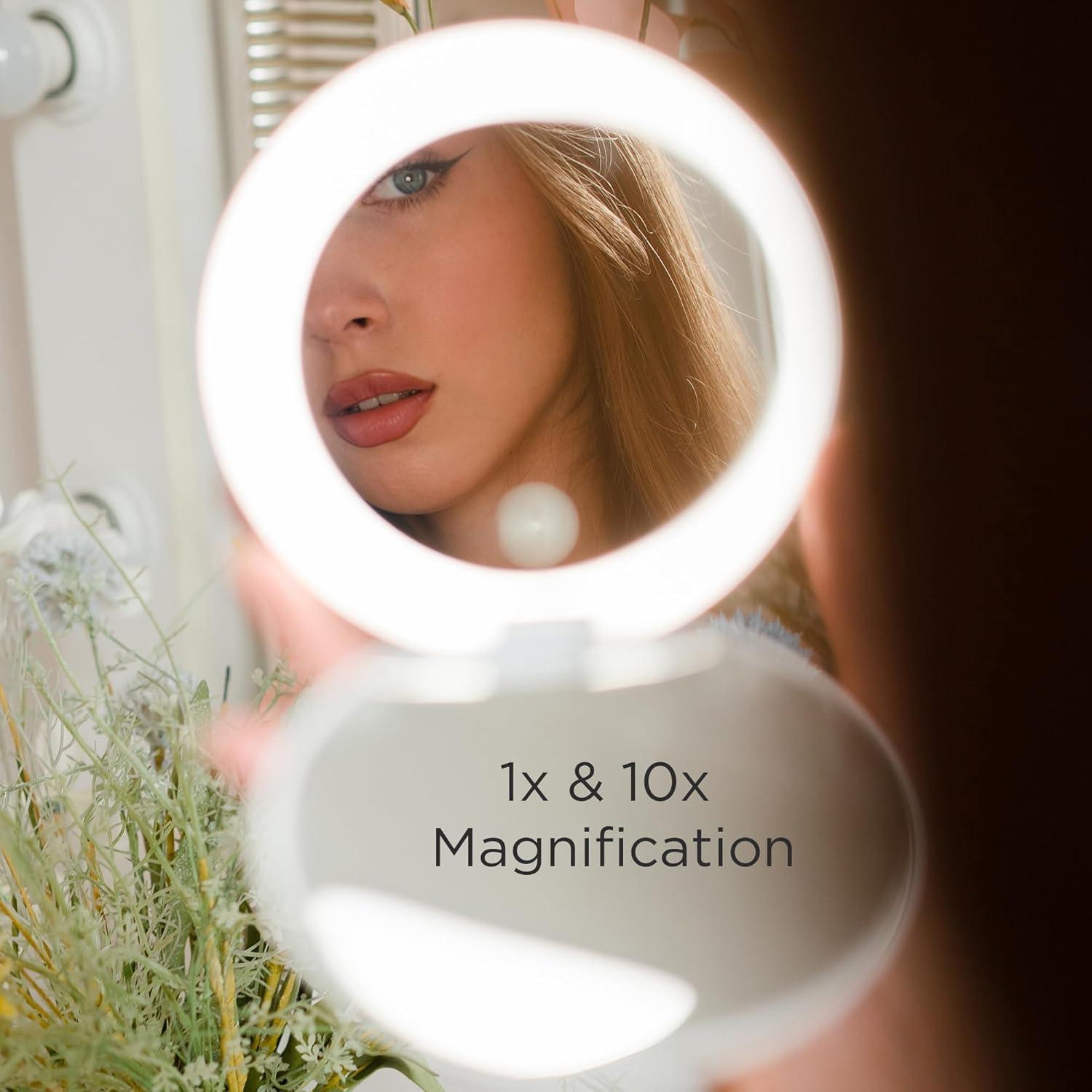 White 5-Inch LED Compact Mirror with 1x and 10x Magnification