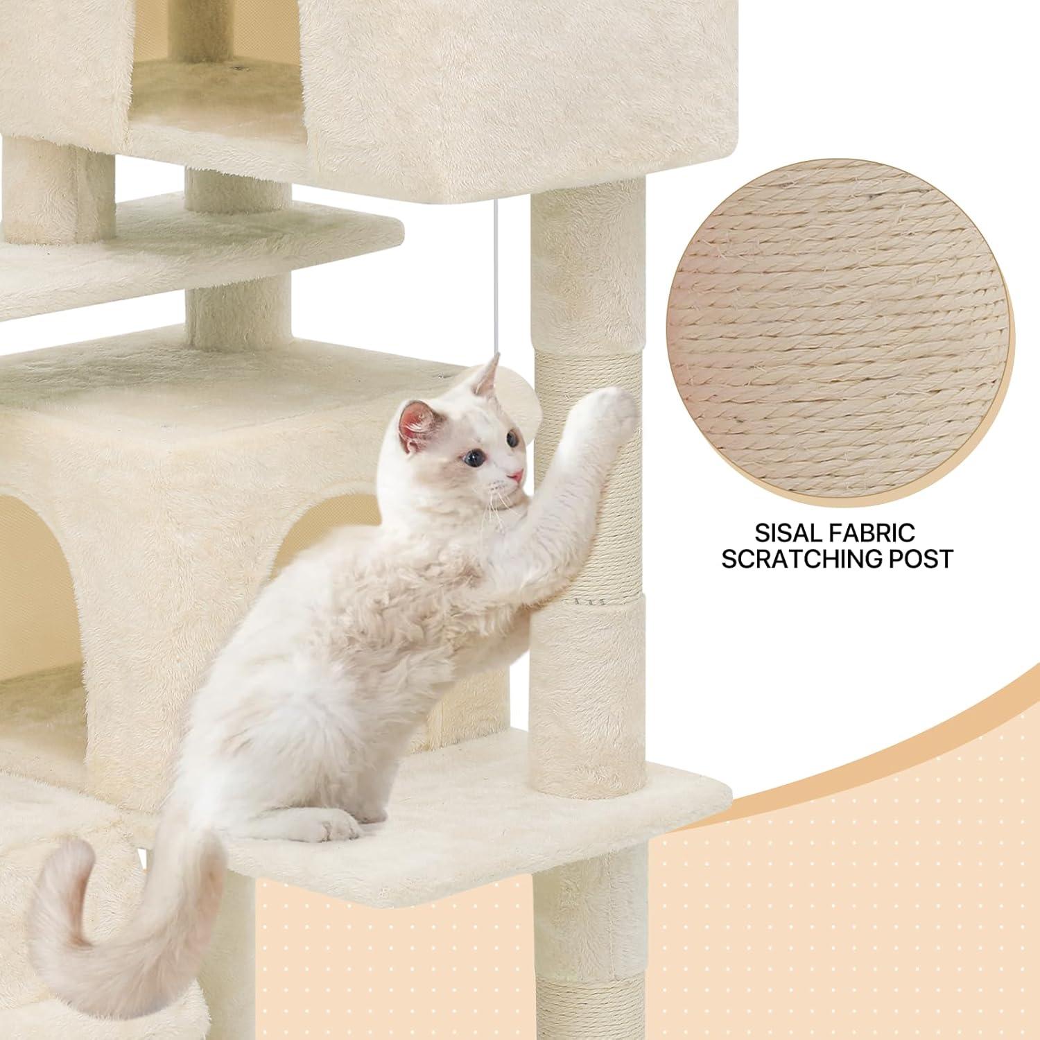 MoNiBloom 54" Cat Tree & Condo Scratching Post Tower, Beige