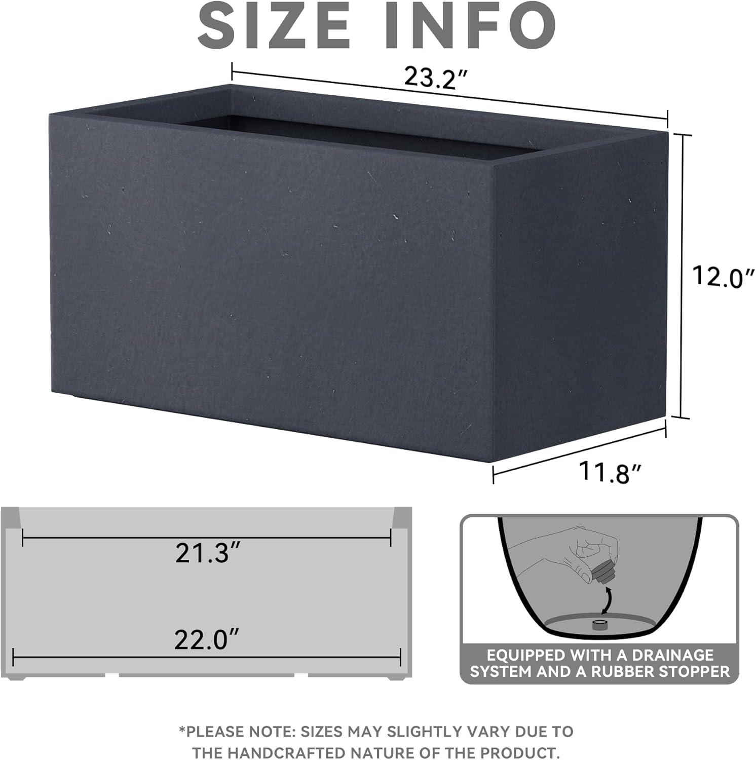 Rosemead Home & Garden, Inc. 12" x 23" Rectangular Kante Lightweight Modern Outdoor Planter Charcoal