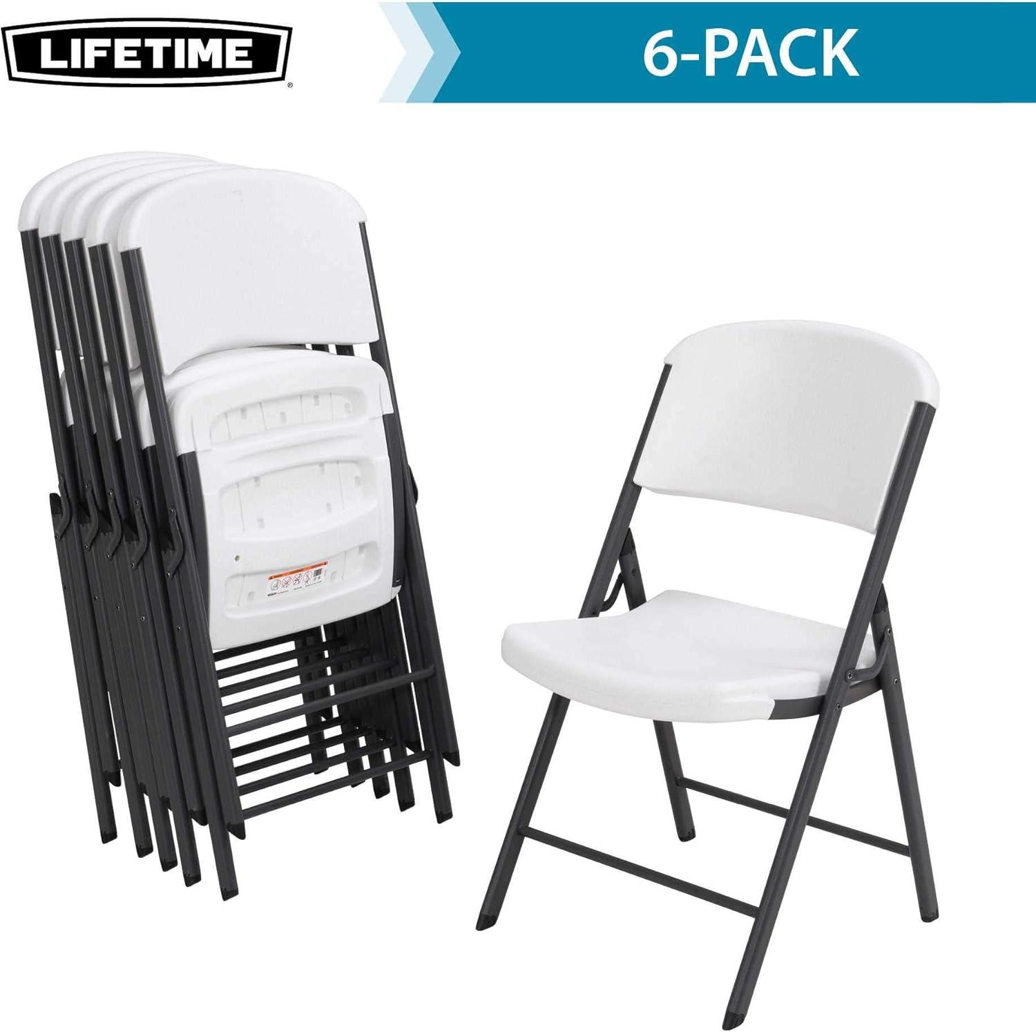 Lifetime Commercial Grade Folding Chairs, 6 Pack, Adult Sized, White Granite (80747)