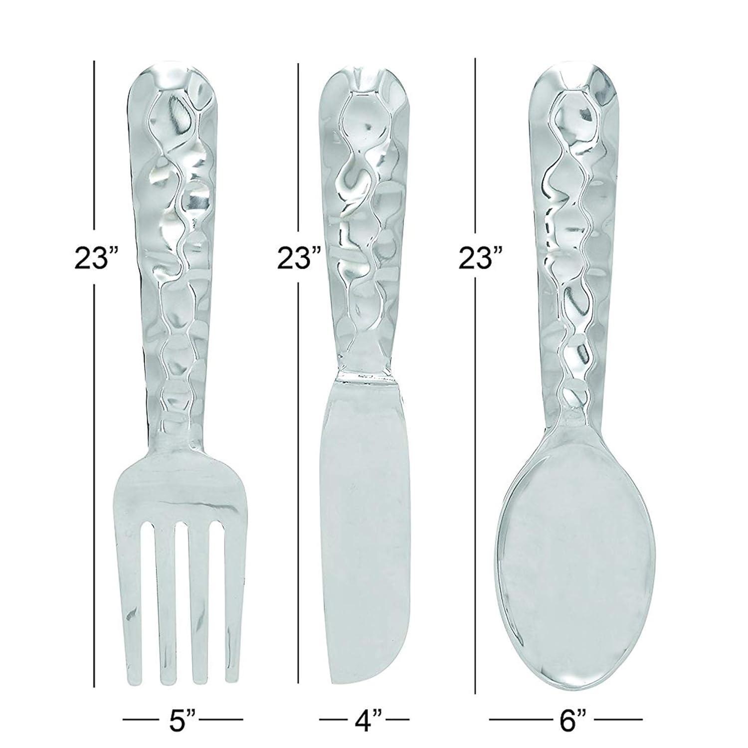 Benzara Artistic Cutlery Wall Decor In Aluminum, Set of Three, Silver