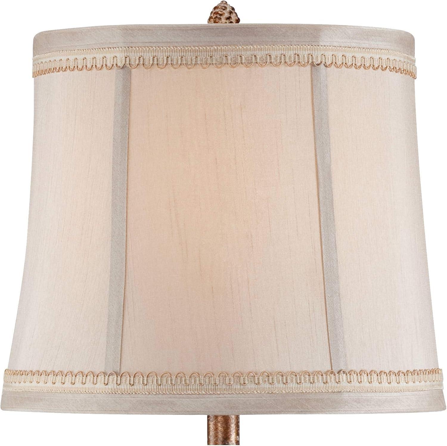 Regency Hill Petite Artichoke Font Traditional Table Lamp 28" Tall Antique White Washed Beige Fabric Bell Shade for Bedroom Living Room Nightstand