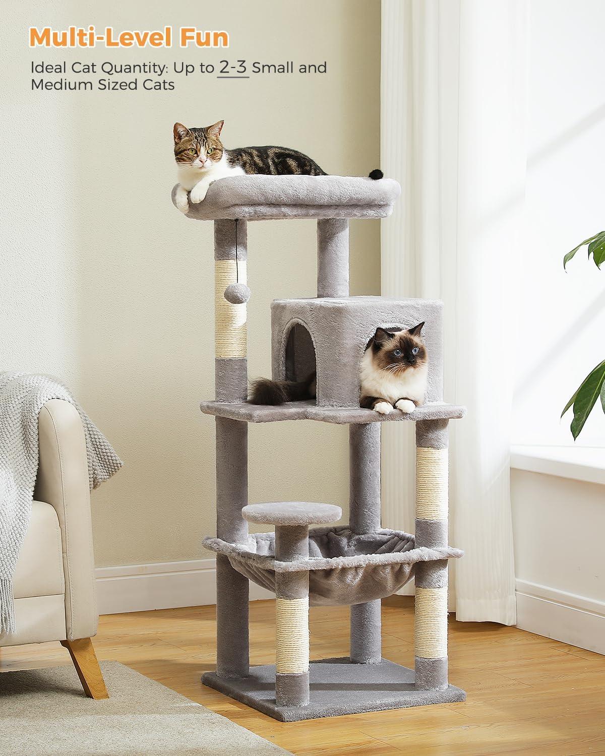 Gray Multi-Level Cat Tree with Sisal Posts and Hammock