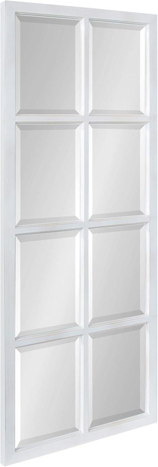 Kate & Laurel All Things Decor 18" x 42" Hogan Windowpane Wall Mirror White: Beveled Glass, Rustic Finish, Wood Frame, Wall Mounted