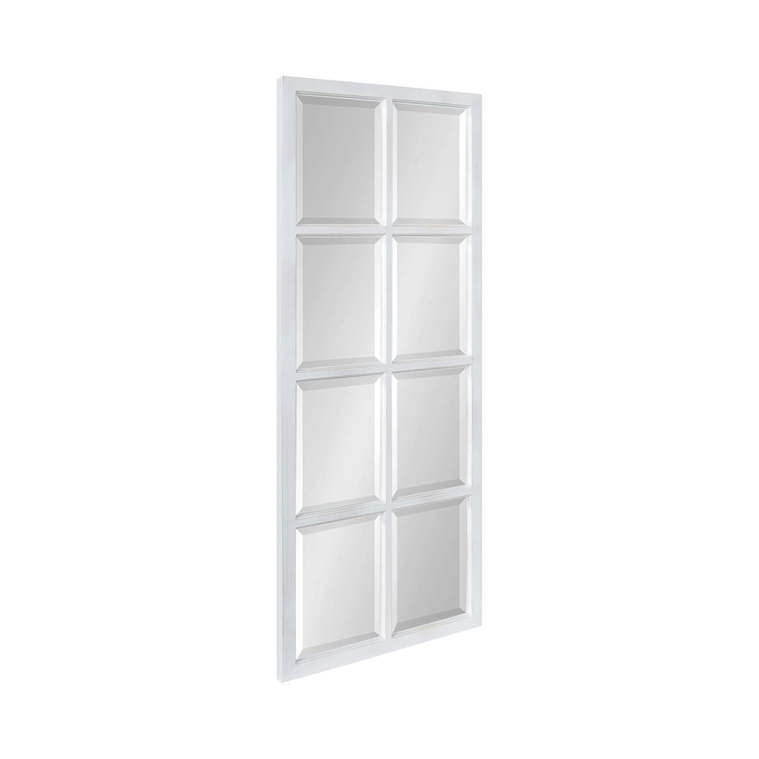 Kate & Laurel All Things Decor 18" x 42" Hogan Windowpane Wall Mirror White: Beveled Glass, Rustic Finish, Wood Frame, Wall Mounted