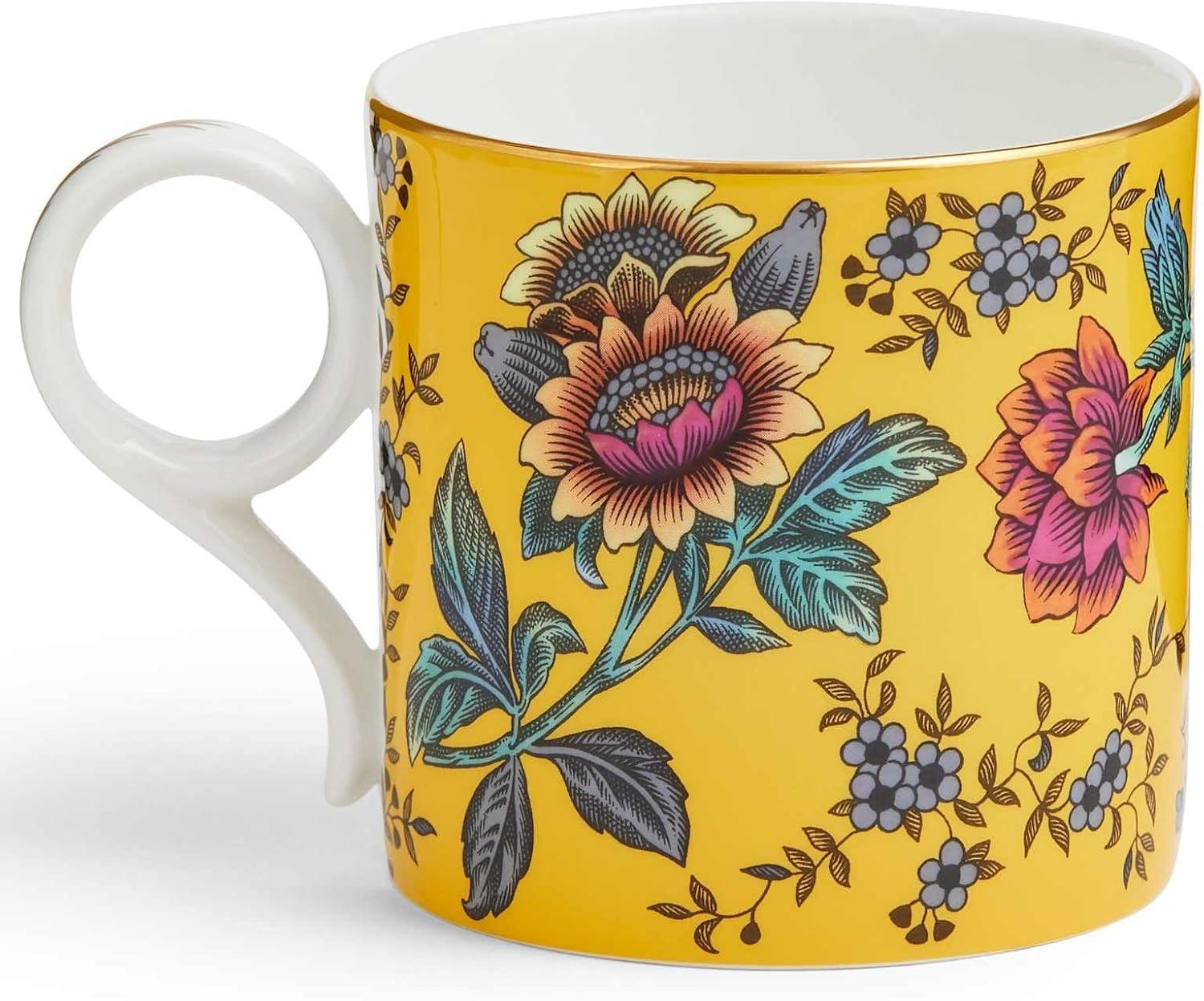 Yellow Floral Bone China Mug with Gold Banding