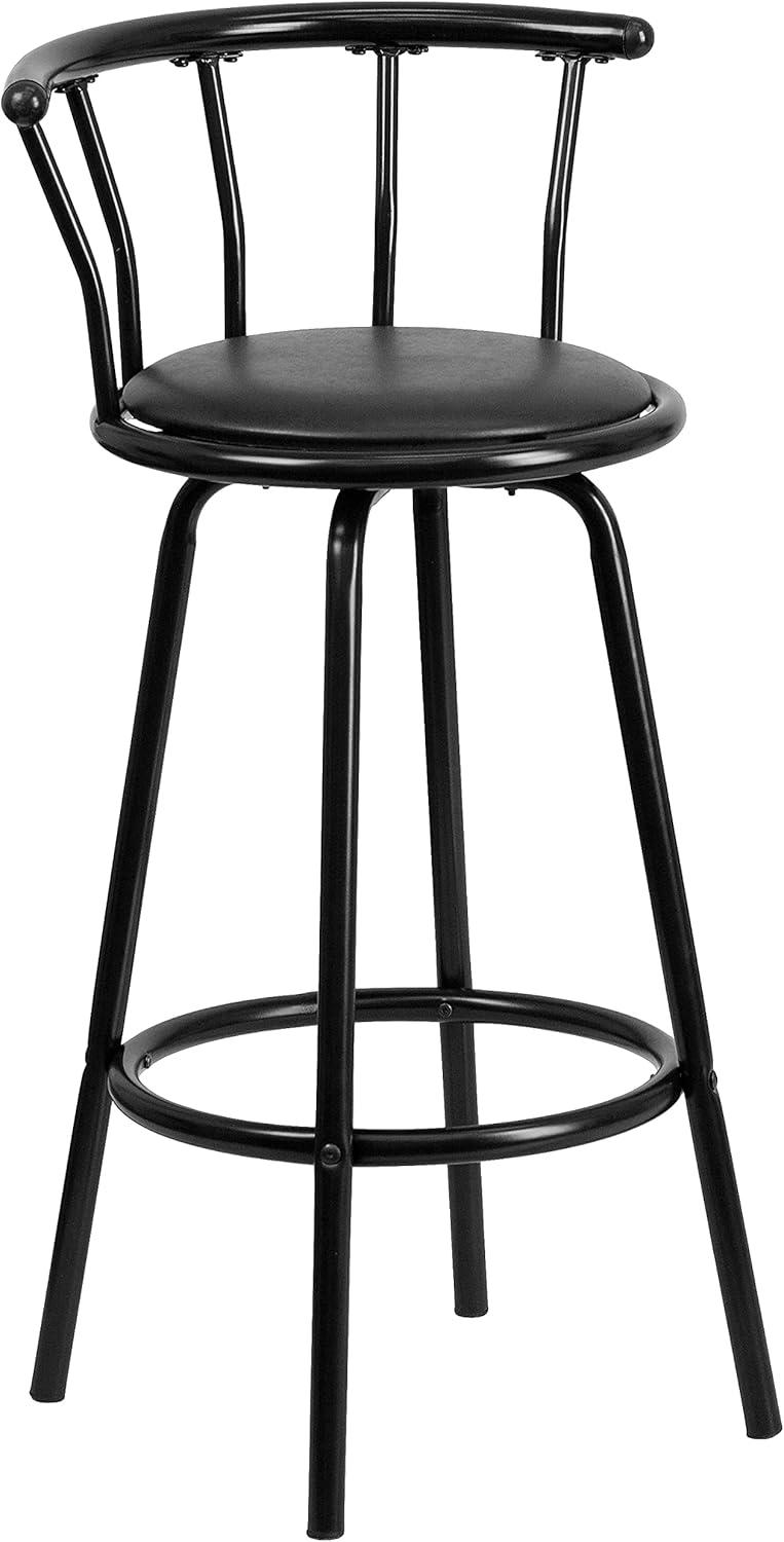 Flash Furniture Crown Back Black Metal Barstool with Black Vinyl Swivel Seat