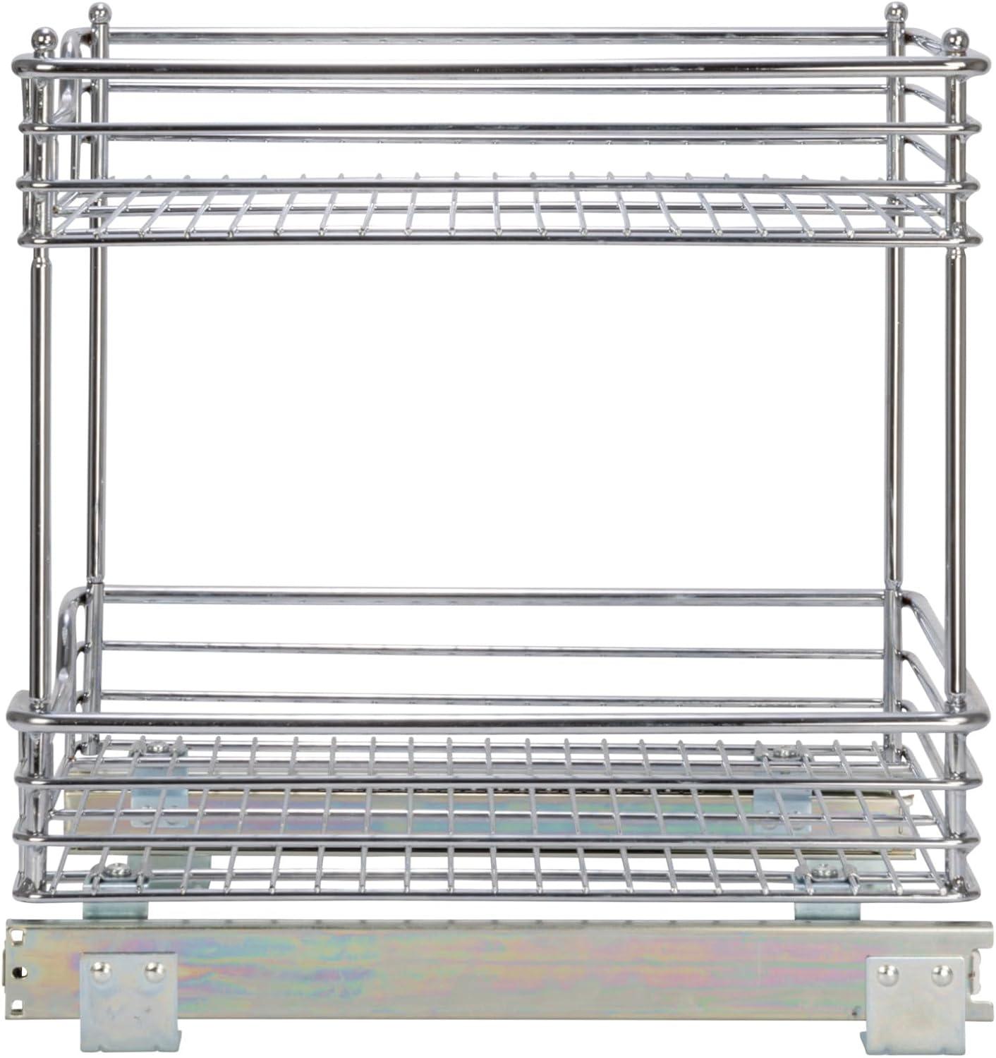 Glidez Heavy-Duty 14.5" Two-Tier Deep Sliding Cabinet Organizer, Chrome