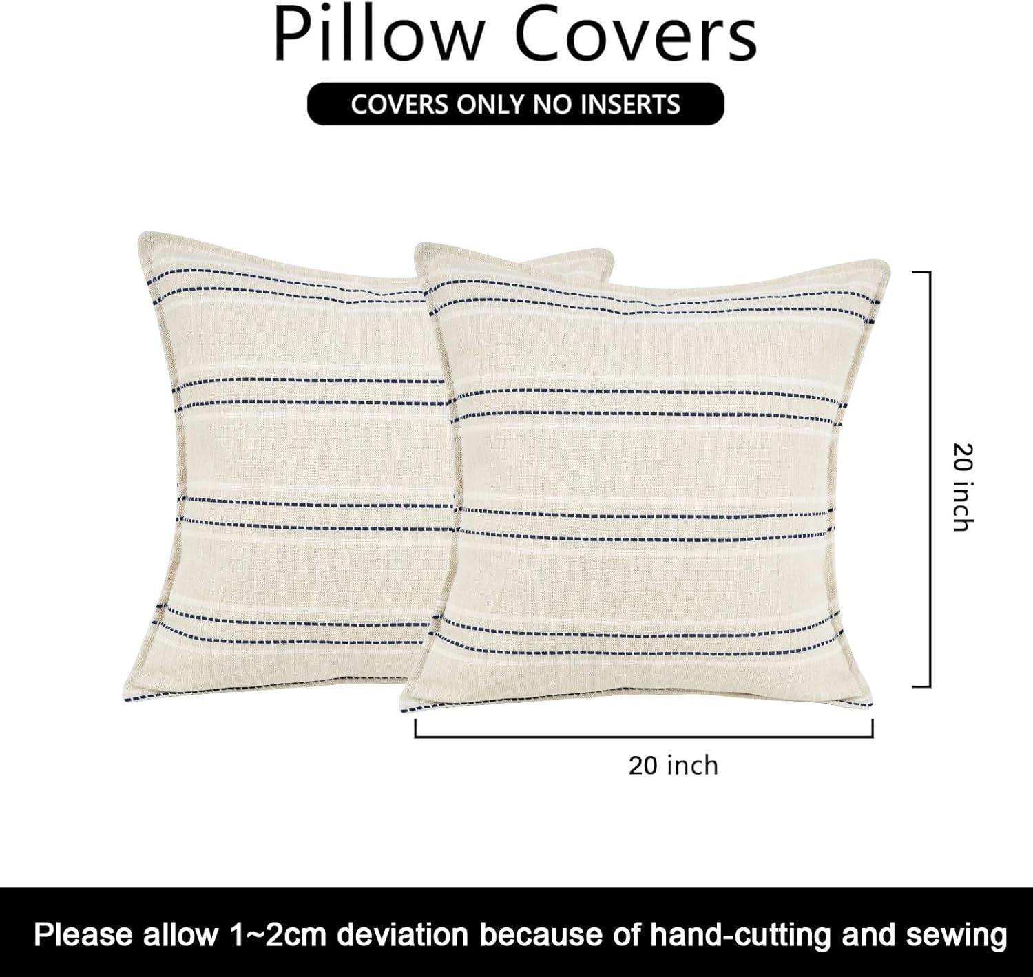 Beige and Navy Blue Farmhouse Stripe 18" Pillow Covers Set