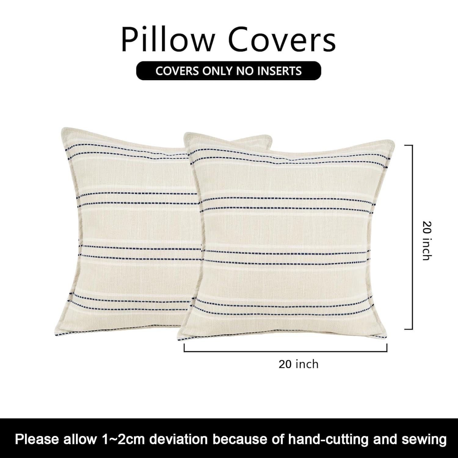 Beige and Navy Blue Farmhouse Stripe 18" Pillow Covers Set