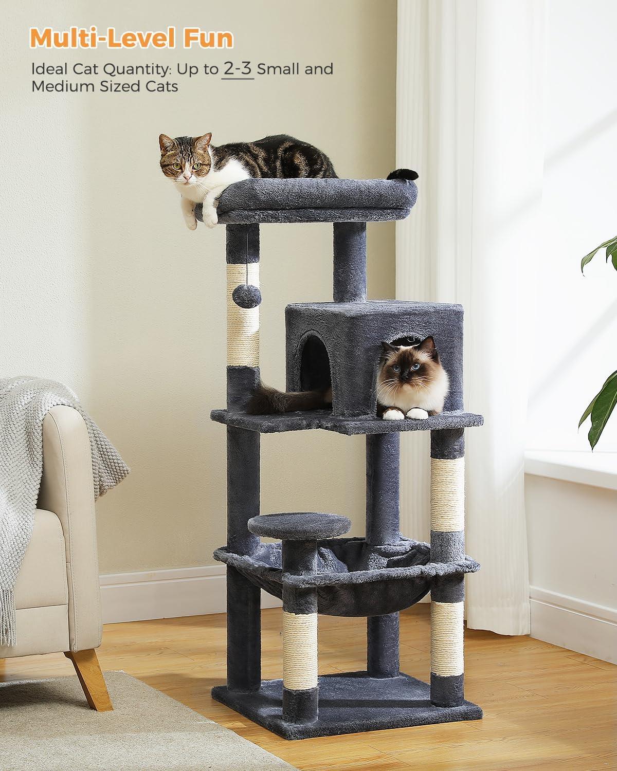 Dark Gray Multi-Level Cat Tree with Hammock and Condo