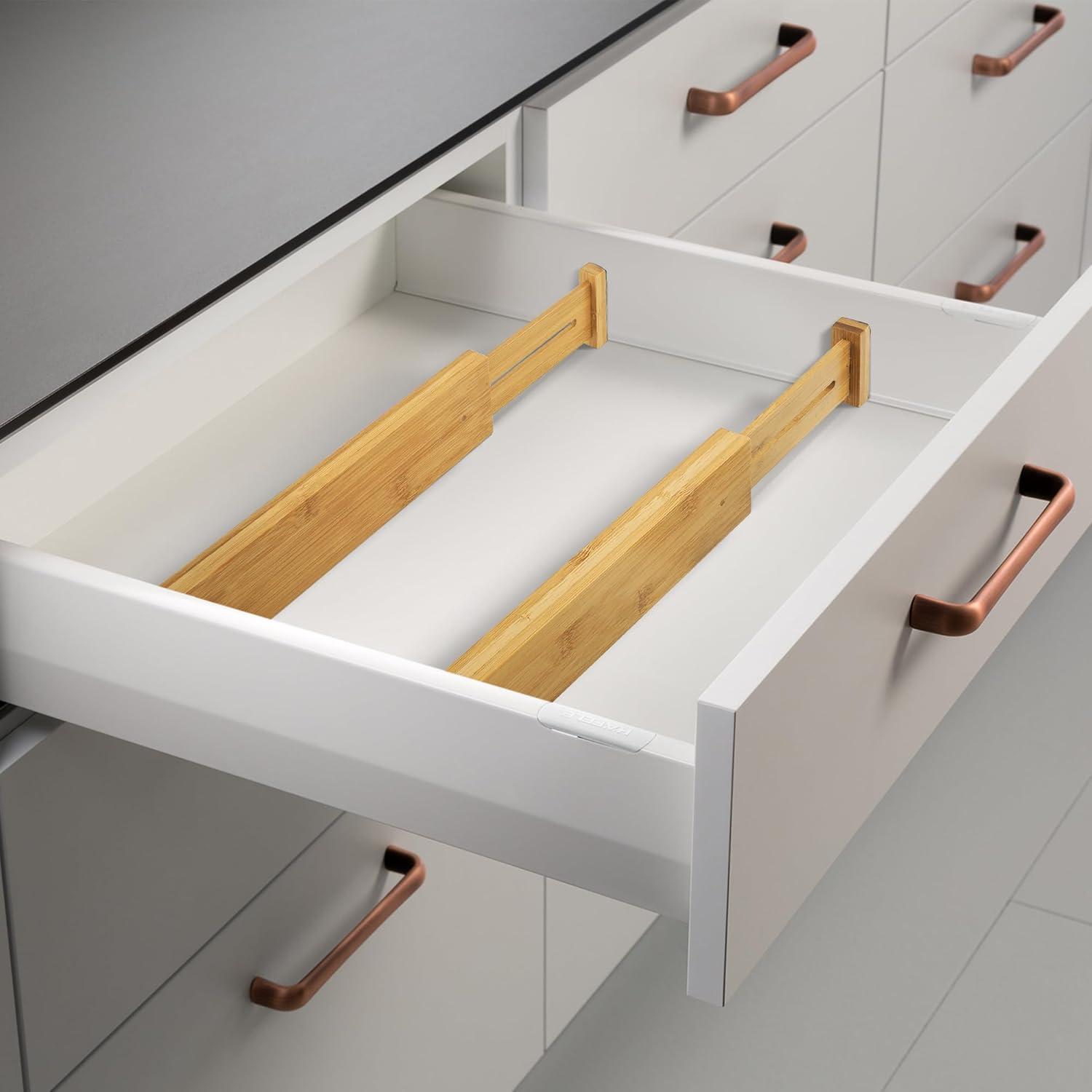 VaeFae 6-Pack Bamboo Drawer Dividers (Fits 15"-18" Drawer Inner Dimensions), Adjustable Expandable Organizer, Multi-Functional for Kitchen, Bedroom, Office & Bathroom