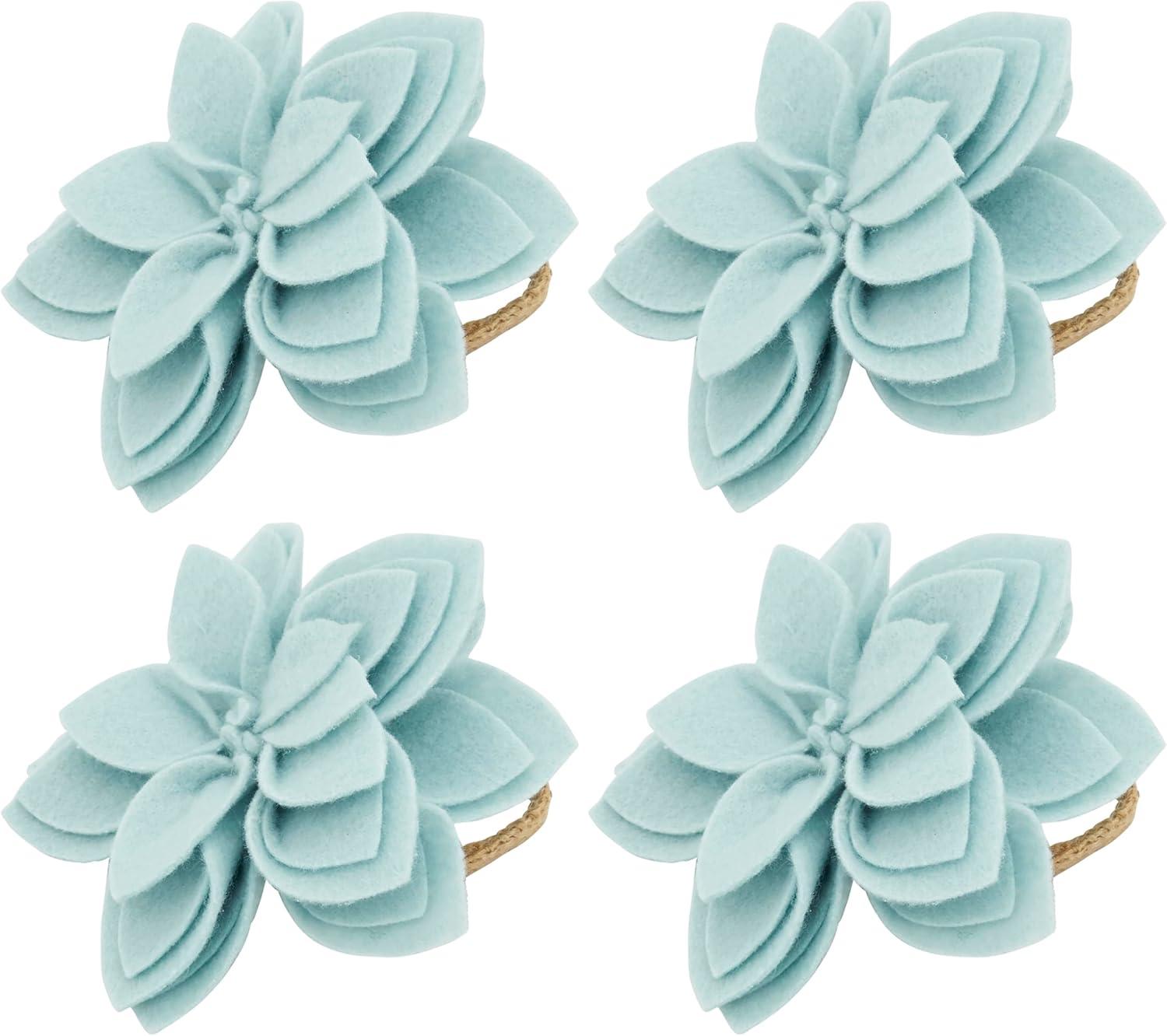Saro Napkin Ring Collection Flower: 100% Felt - Ring: 100% Jute Napkin Ring (Set of 4)