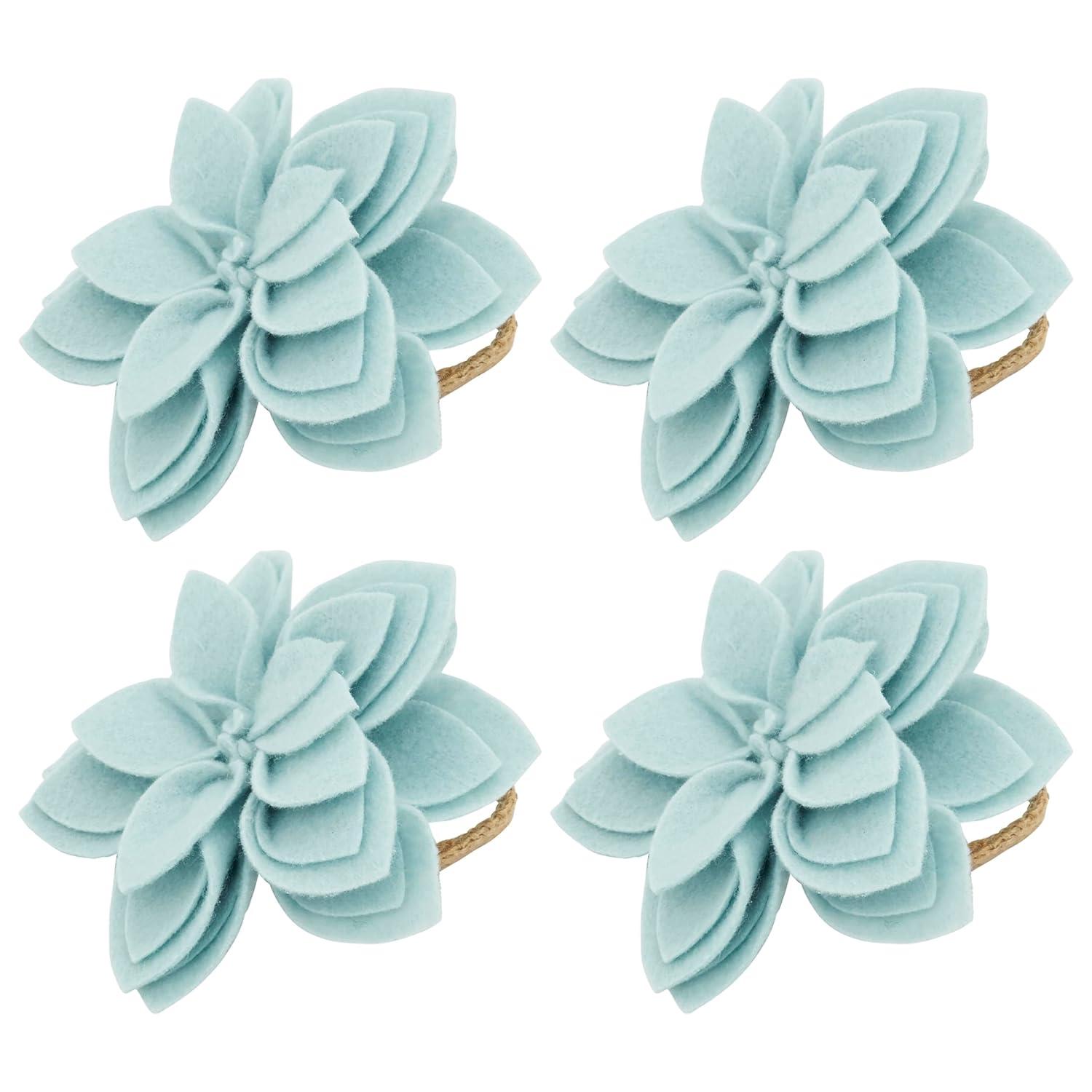 Saro Napkin Ring Collection Flower: 100% Felt - Ring: 100% Jute Napkin Ring (Set of 4)