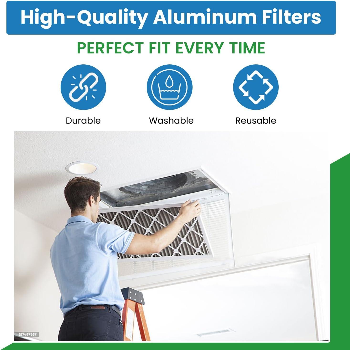 Filter Everything Washable Aluminum Air Filter – 24 x 24 x 1 – Permanent, Reusable HVAC Intake Filter – Heavy-Duty Expanded Aluminum Mesh – Pre-Filter for HEPA or Pleated Filters