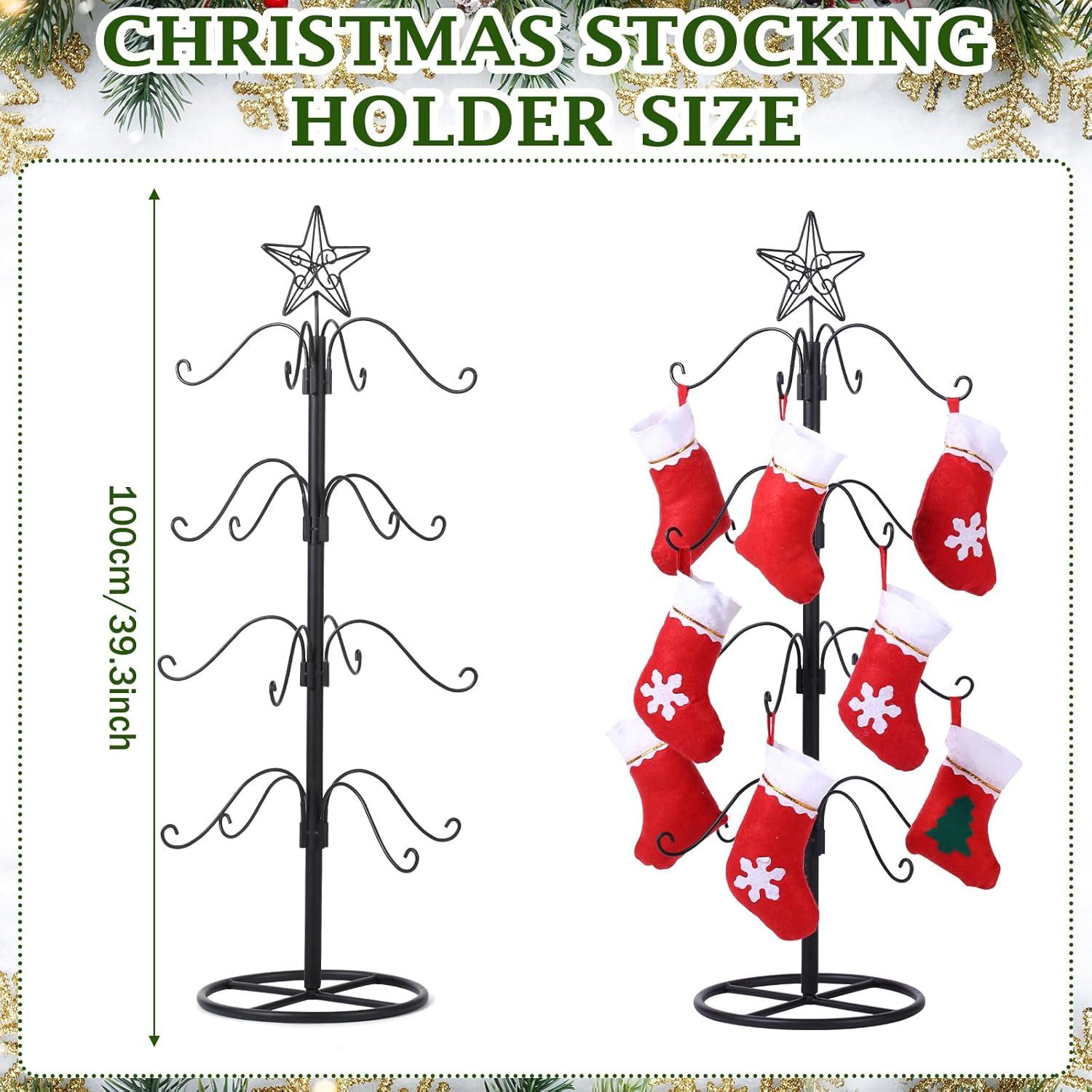 Black Metal Christmas Stocking Holder Tree with Star Topper